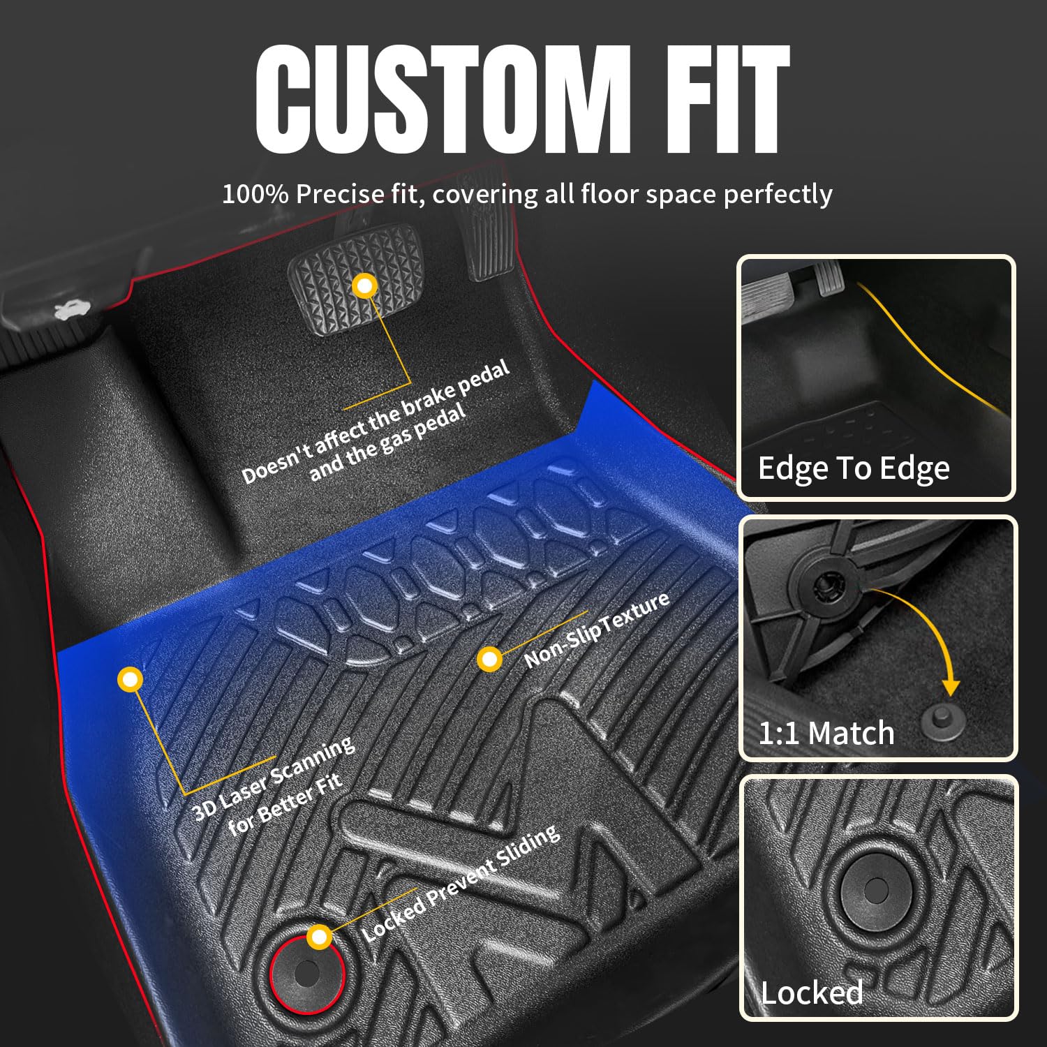 Tpe Automotive Floor Mats & Cargo Liner Custom For 2024-2025 Chevy Trax, All Weather Cover Protection Waterproof Black Floor Lin