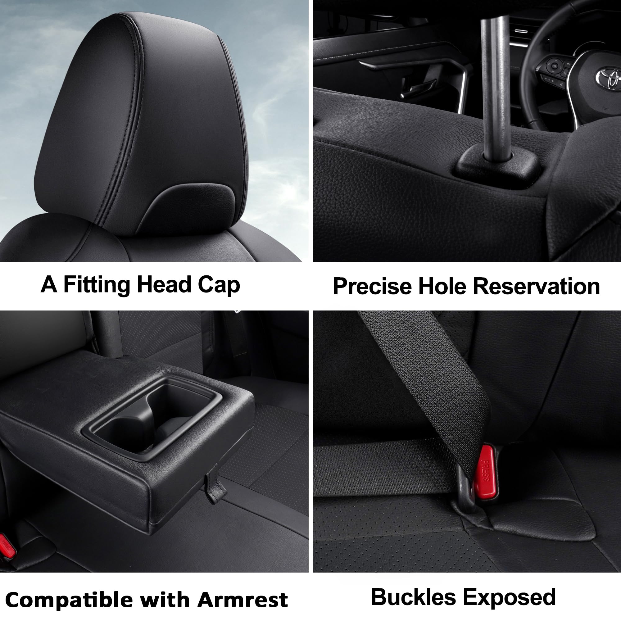 GIANT PANDA Faux Leather Car Seat Covers for Toyota RAV4 2019-2025, Black (Non-Hybrid & Adventure, TRD Off)