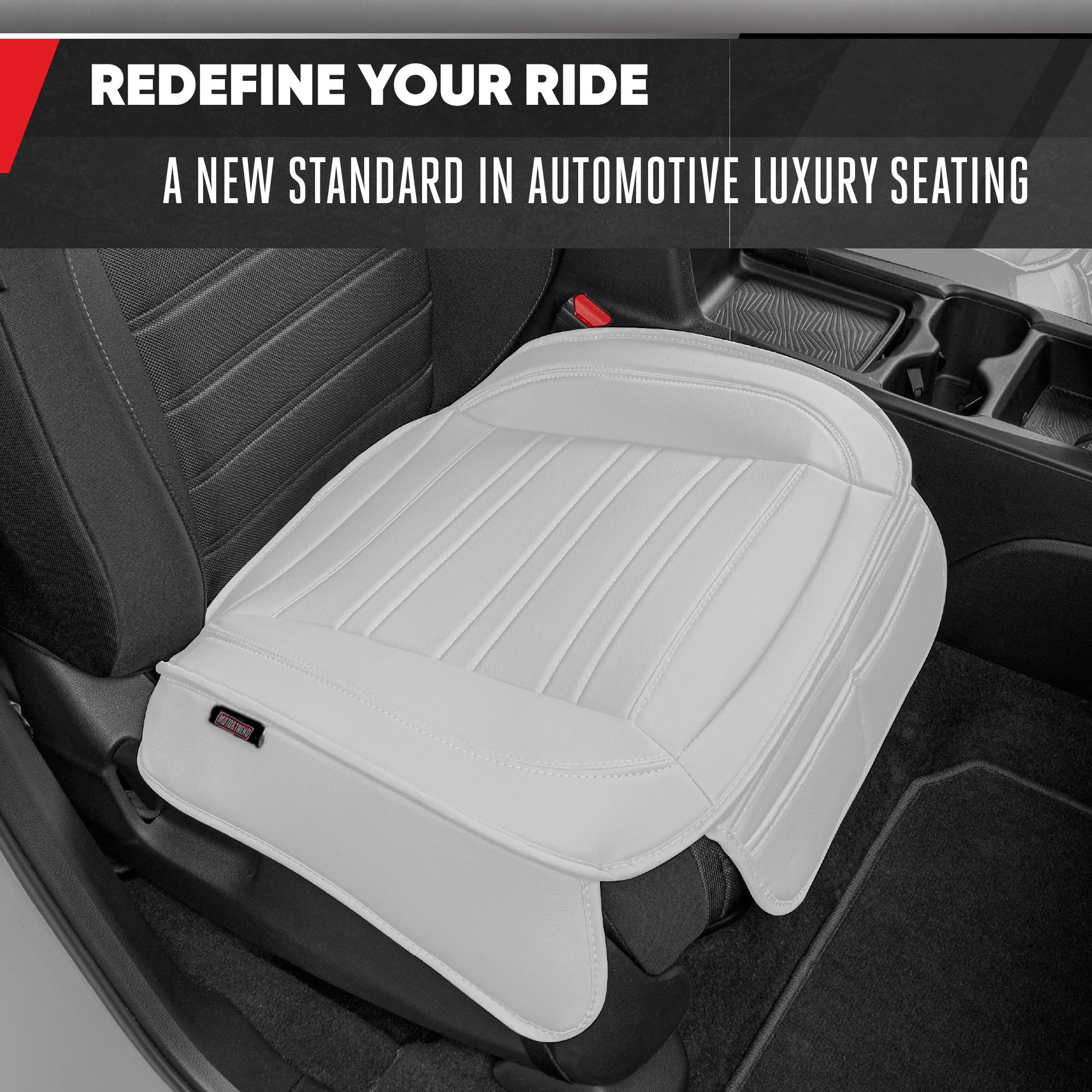 Motor Trend Faux Leather Front Seat Cover for Cars - Set of 2 White Front Car Seat Covers for SUV & Truck with Storage Pockets -