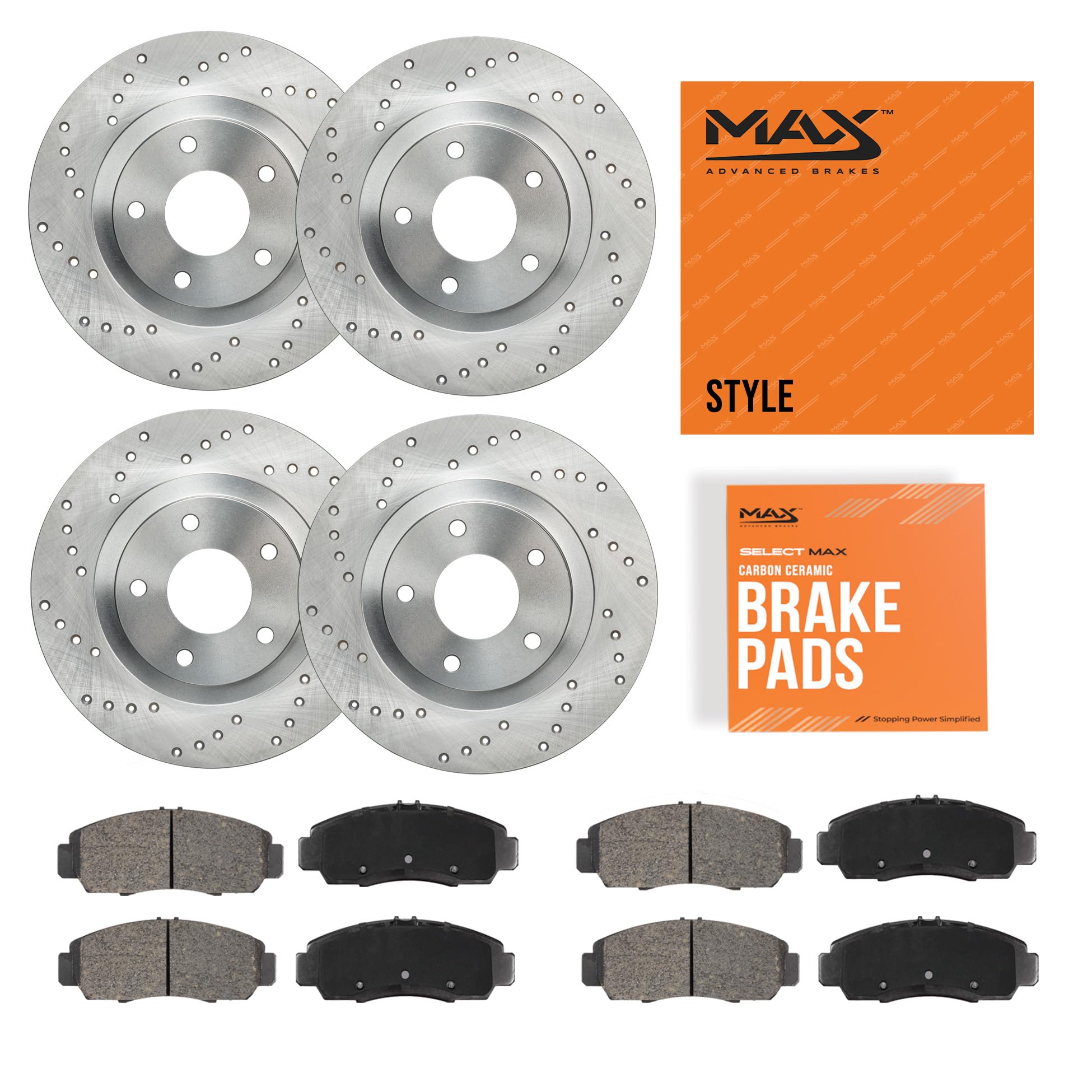 Max Advanced Brakes Front & Rear Brake Kit Compatible With 1998 Subaru Impreza Legacy 2.5L w/10.91 Front Rotor Replacement Cross