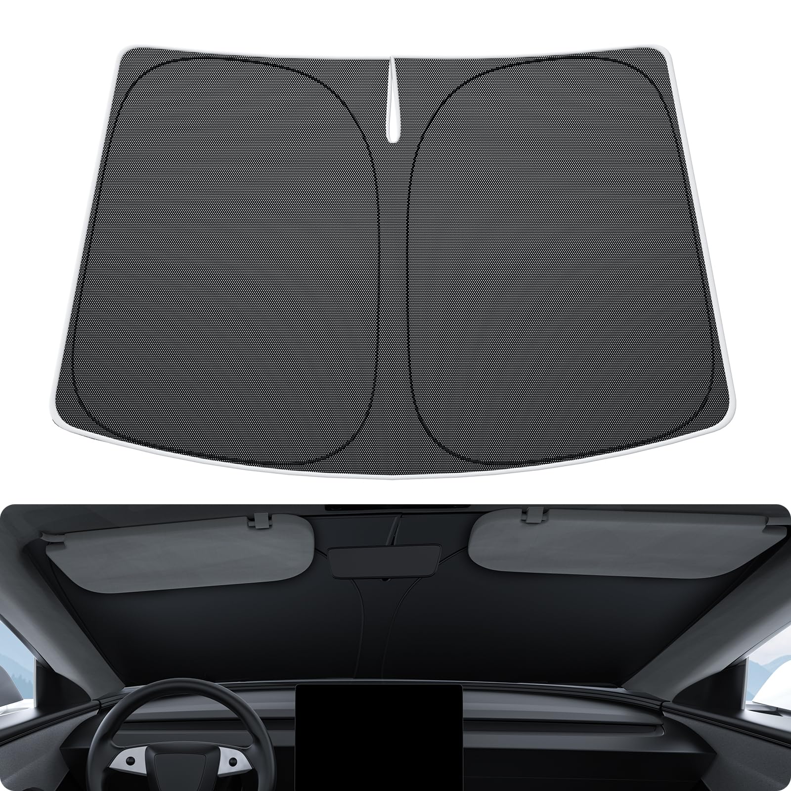 Basenor 2026-2017 Tesla Model Y Model 3 Windshield Sunshade [Nano Ice Crystal], Folding Front Window Sun Shade Full Cover, Heat