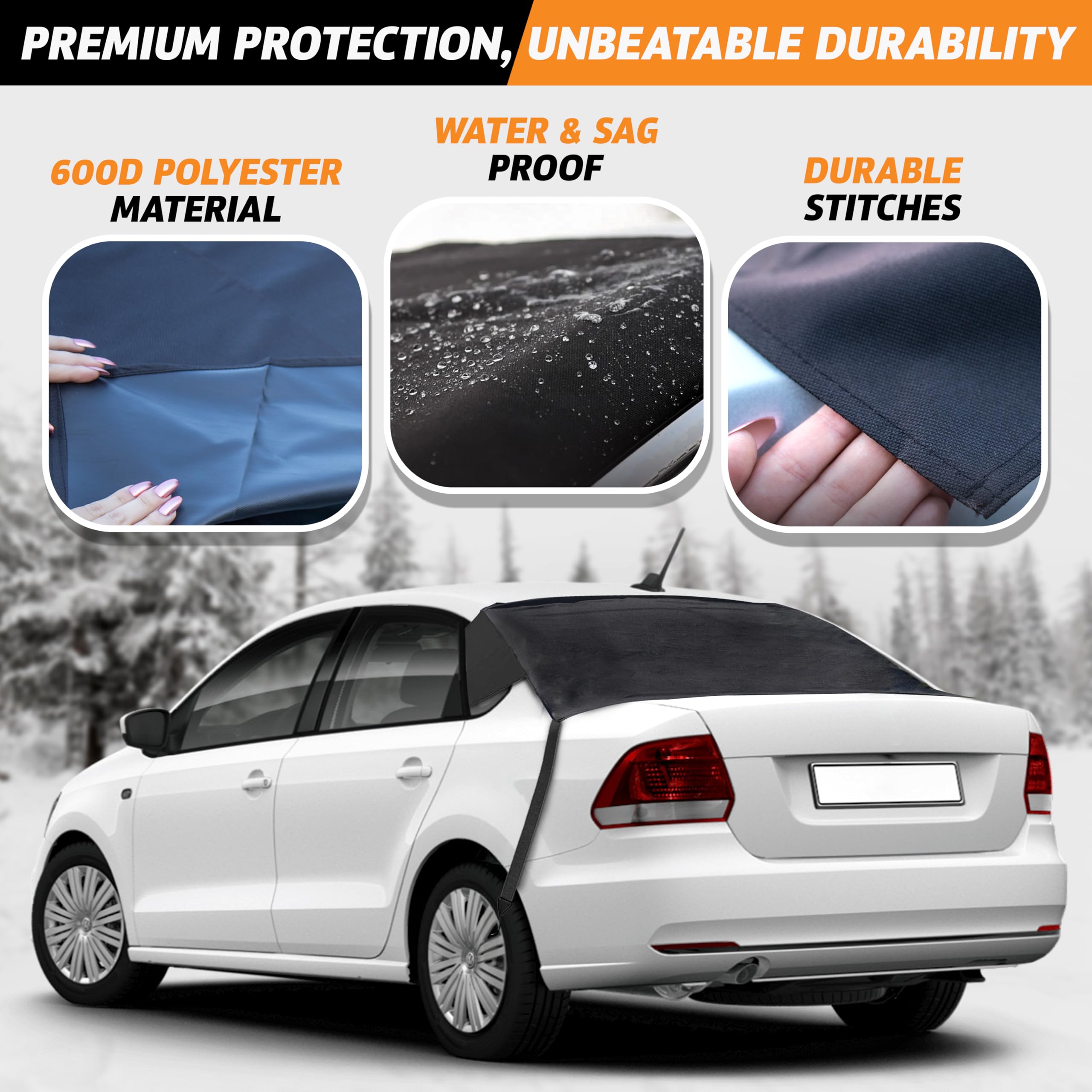 Econour Car Windshield Snow Cover Front And Rear Bundle | Upgraded 600D Oxford Fabric | Water, Heat & Sag-Proof Windshield Snow