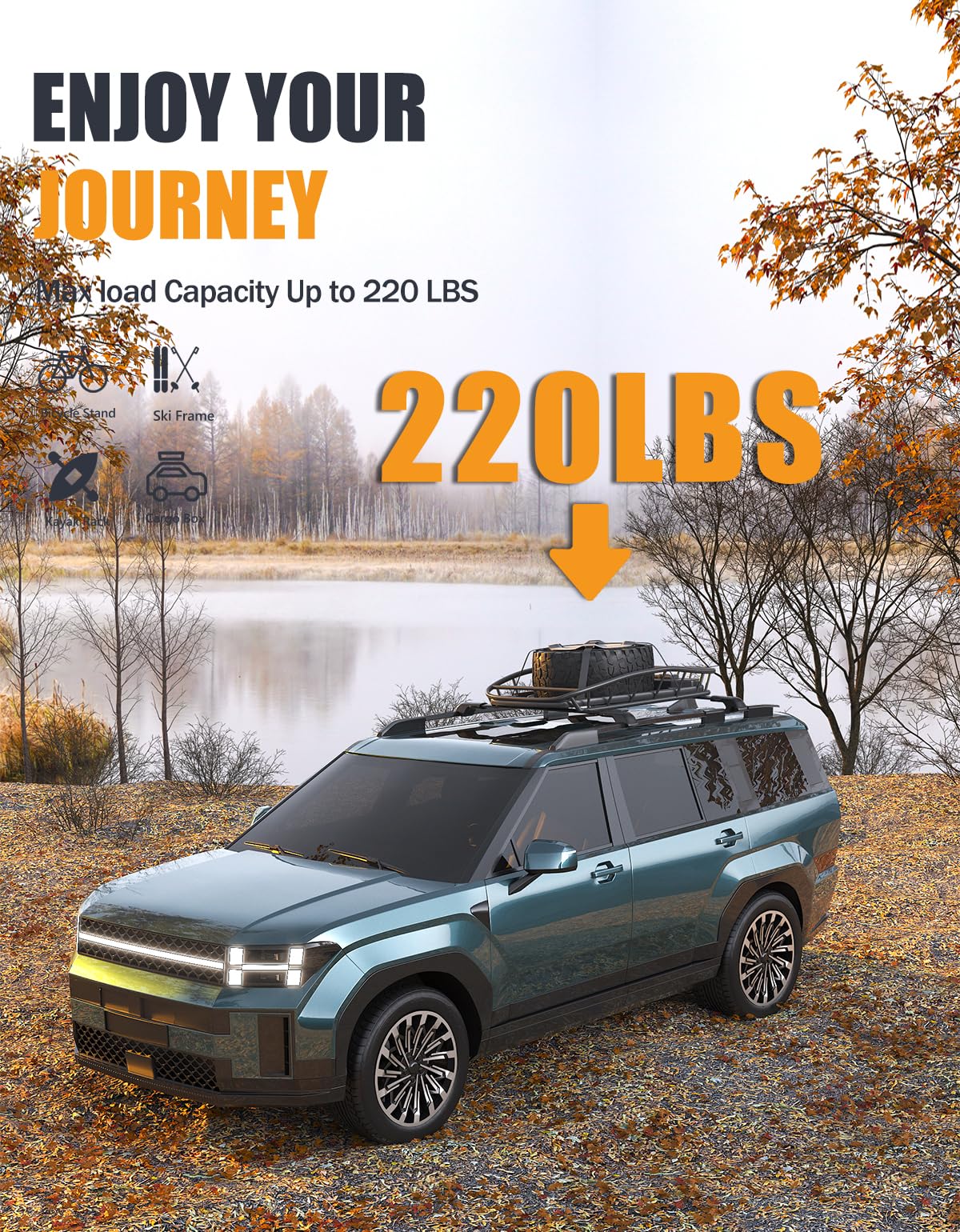 Kinggeri Lockable 220Lbs Roof Rack Cross Bars Compatible With Hyundai Santa Fe 2024 2025 With Raised Side Rails, Aluminum Heavy