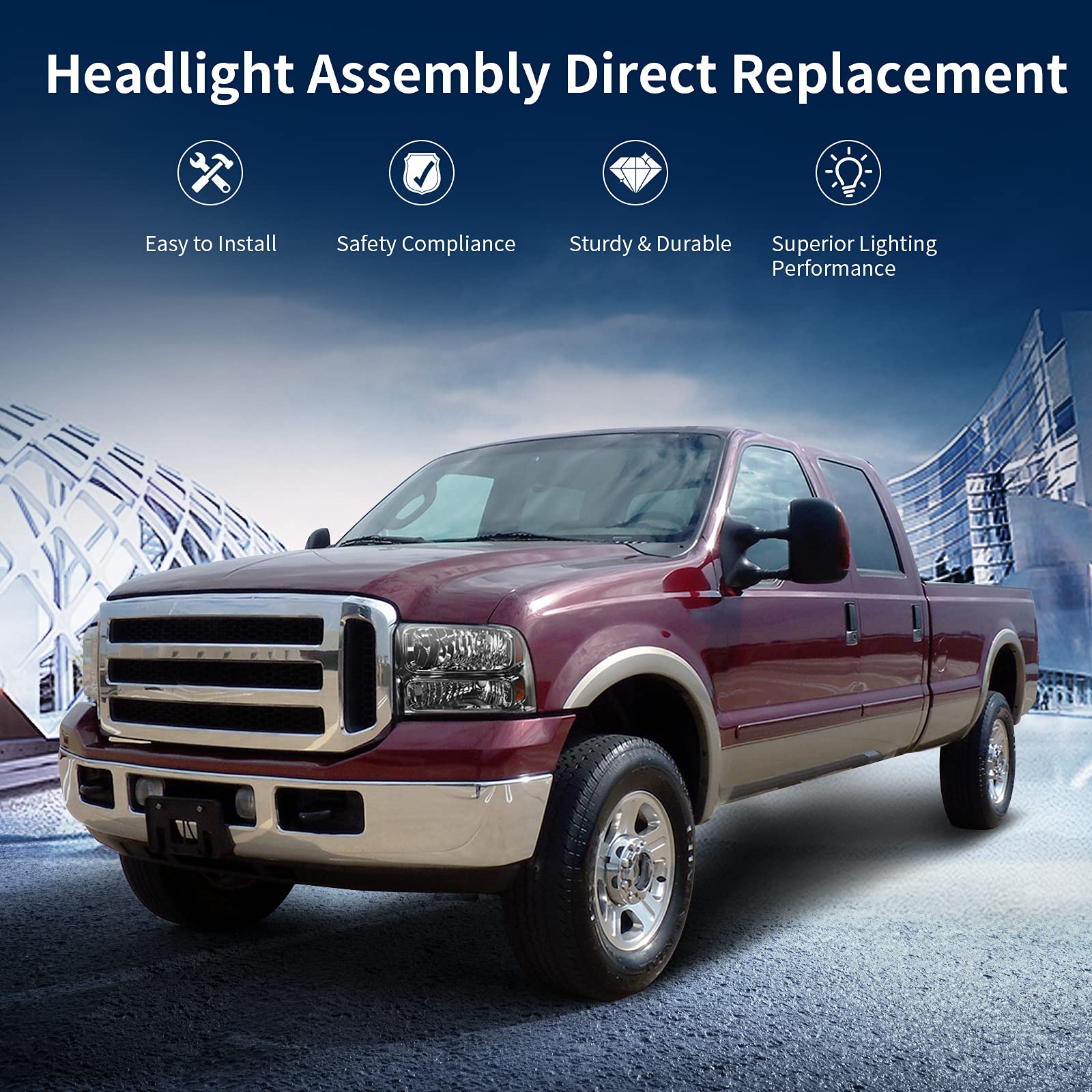 Autosaver88 Headlight Assembly Compatible With 05 06 07 Ford F250 F350 F450 F550 Super Duty/05 Ford Excursion Headlight Assembly