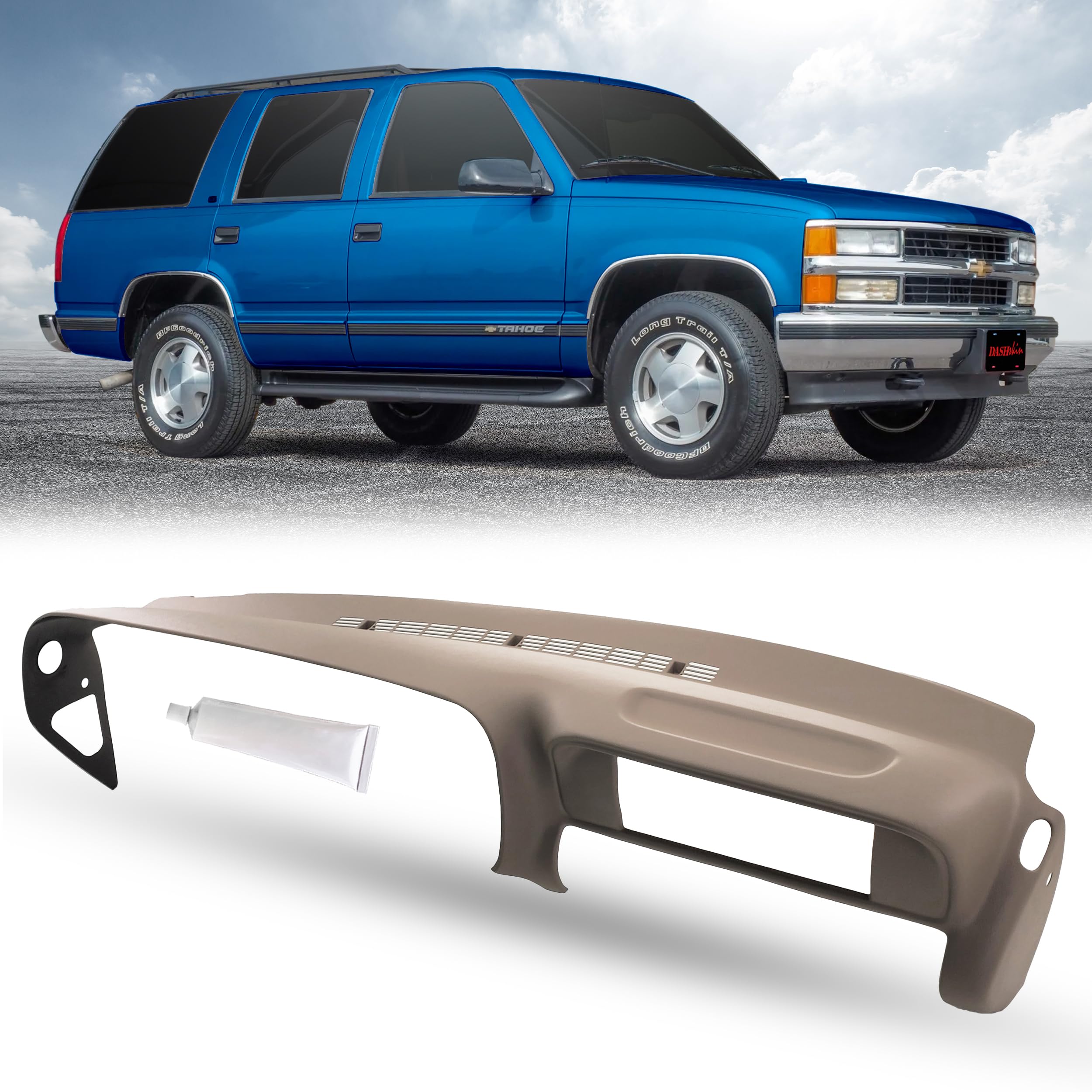 Dashskin Molded Plastic Dash Cover Compatible With 1997-2000 C1500 K1500 Tahoe Suburban Yukon & 1997-2000 Escalade In Tan - Made