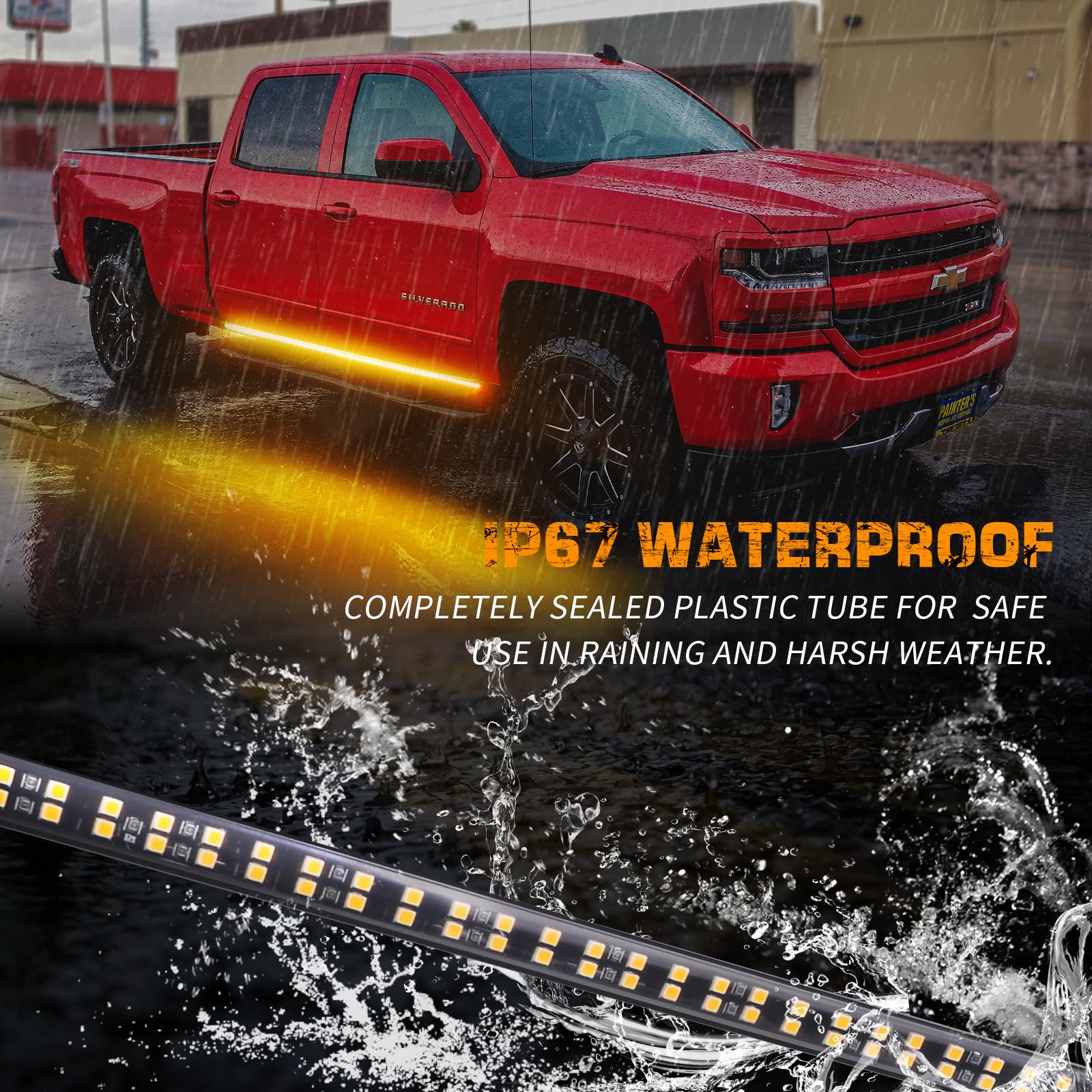 XRIDONSEN 2PCS Amber Strobe Lights - 70 inch LED Emergency Safety Strip for Trucks, SUVs, Construction Vehicles - Model XR-620, Waterproof
