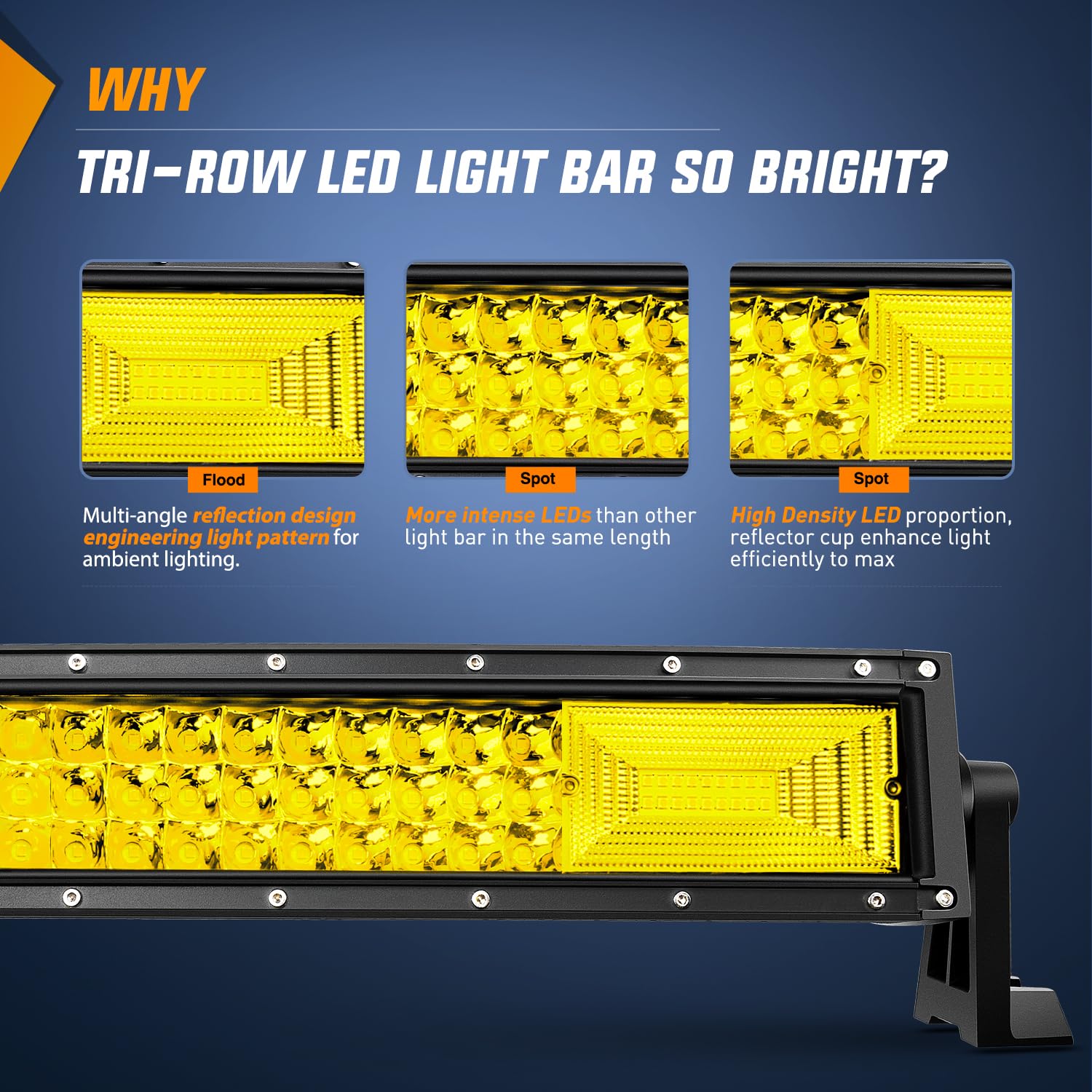 Nilight 52 Inch Curved LED Light Bar - 783 LED Chips, Yellow Beam, Triple Row Fog Light for Trucks, SUV, UTV, ATV, 4x4, Boat, Model