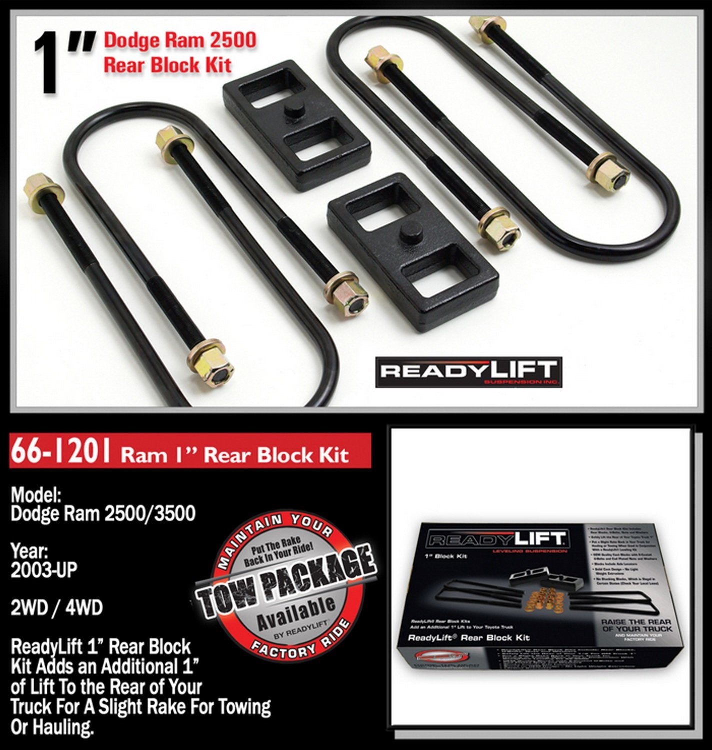 Readylift 66-1201 1.0 Rear Kit For Dodge Ram 2500/3500 2Wd/4Wd, Silver