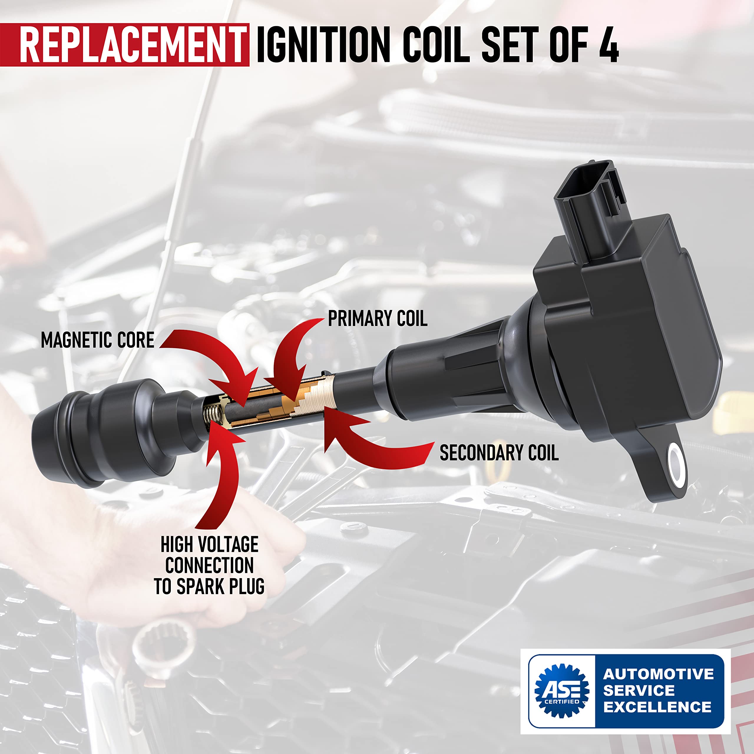 Ignition Coil Pack Set Of 4 - Compatible With Nissan Vehicles - 2002, 2003, 2004, 2005, 2006 Altima 2.5L, Sentra 02, 03, 04, 05,