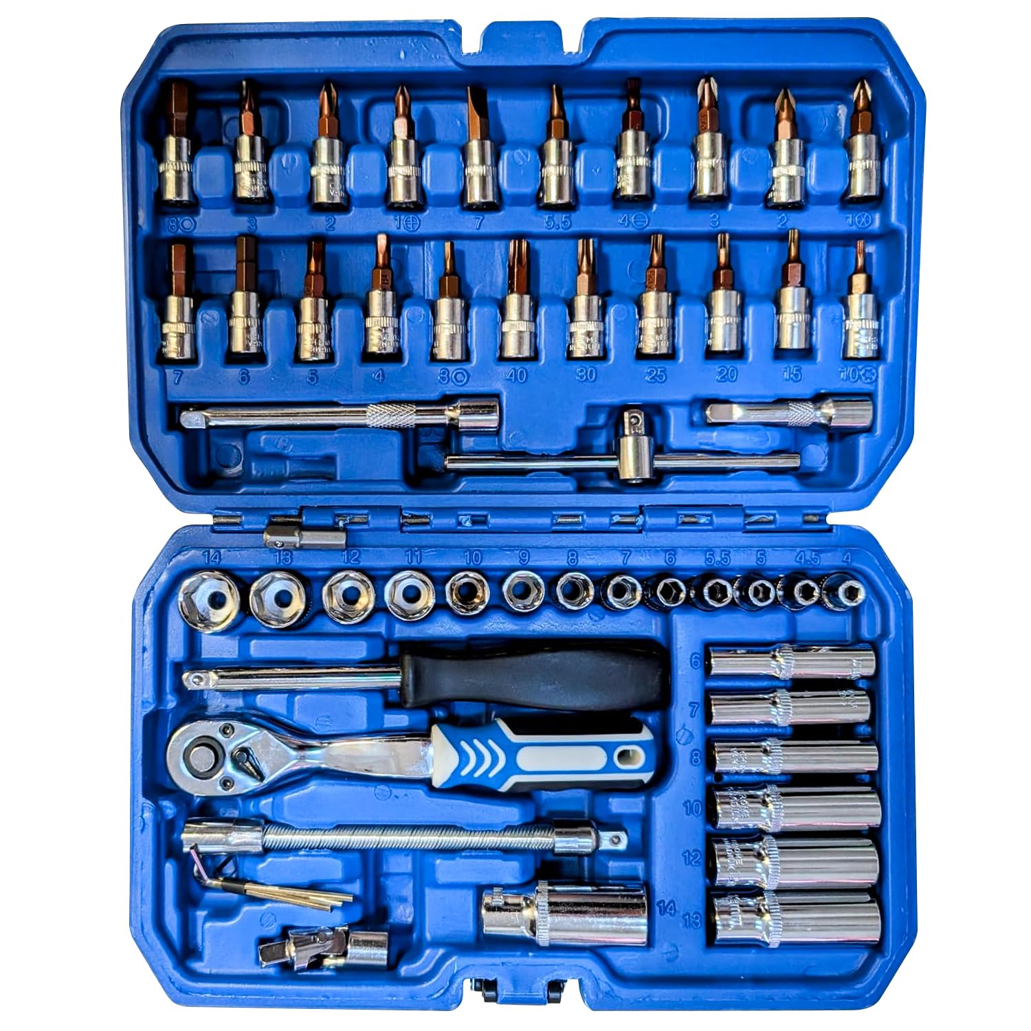 slrongpowlr 53 Pieces Metric Motorcycle Tool Kit Small Socket Set 1/4 Inch Mini Ratchet Set, With Metric And Standard Full For A