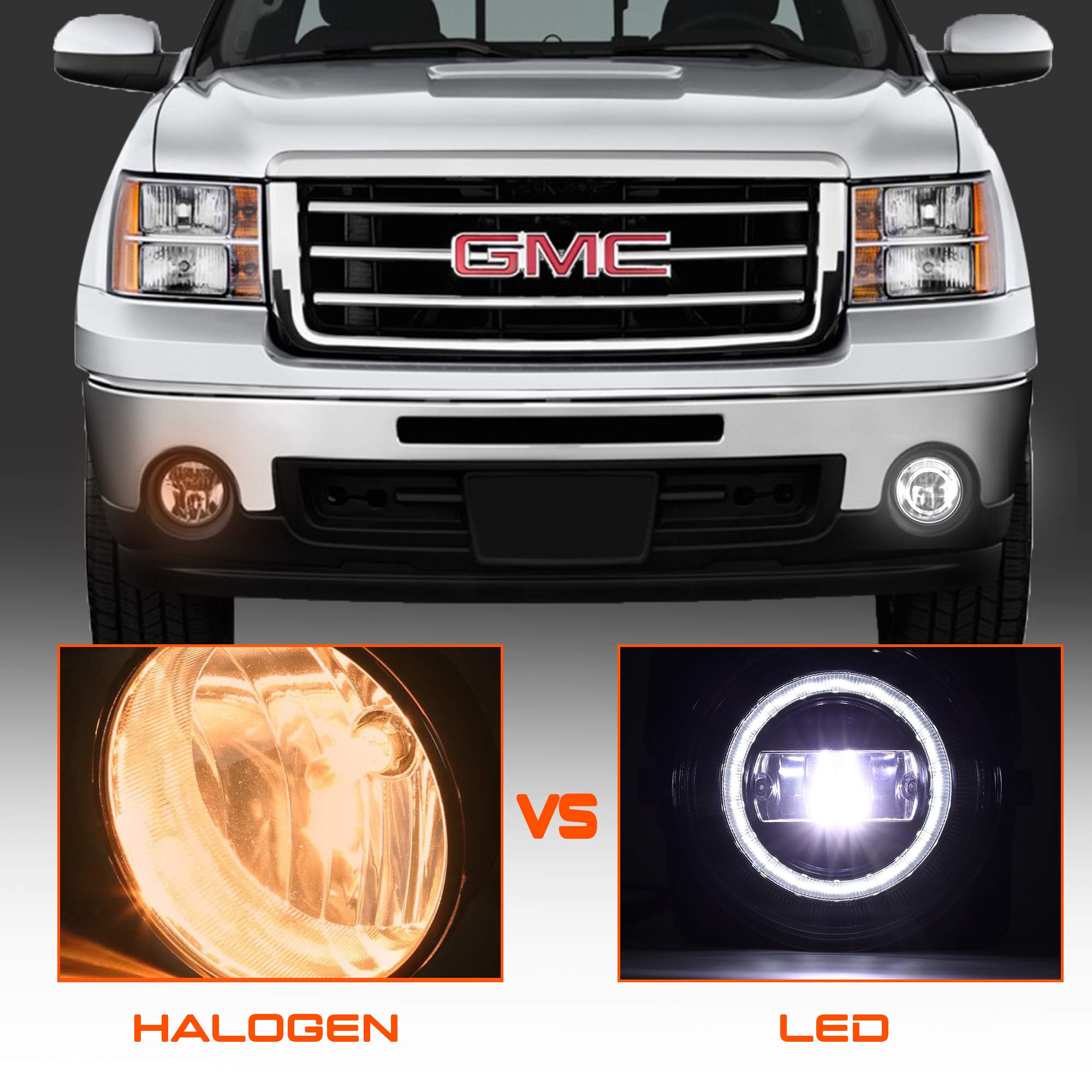 DRFG LED Fog Light Kit with DRL for 2007-2013 GMC Sierra 1500/2500HD/3500HD - White Fog Lamps Assembly