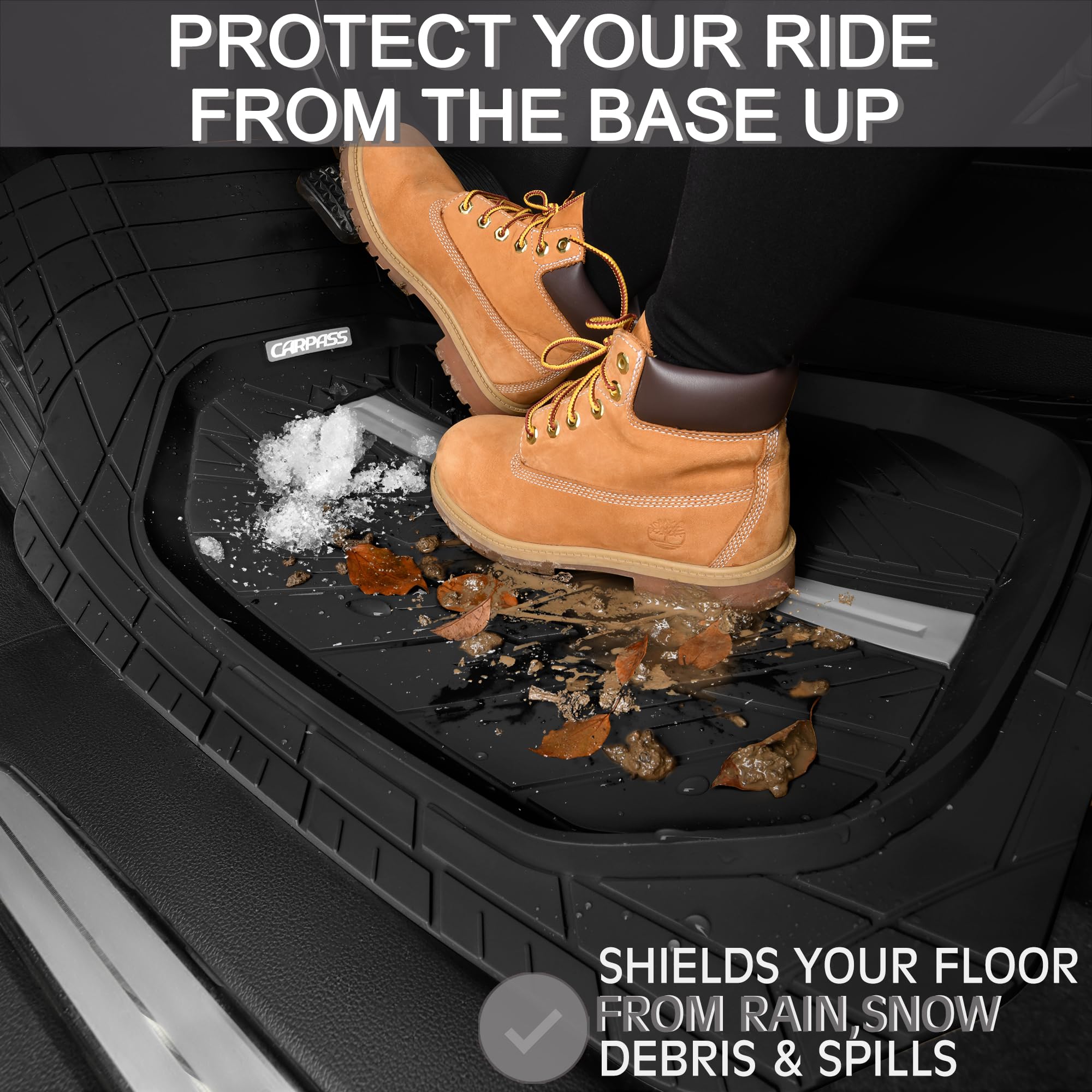 Car Pass Tire Tread Deepdish Rubber Floor Mats For Car Heavy Duty Car Mats All Weather, Universal Xl~M Trim To Fit For Truck Suv