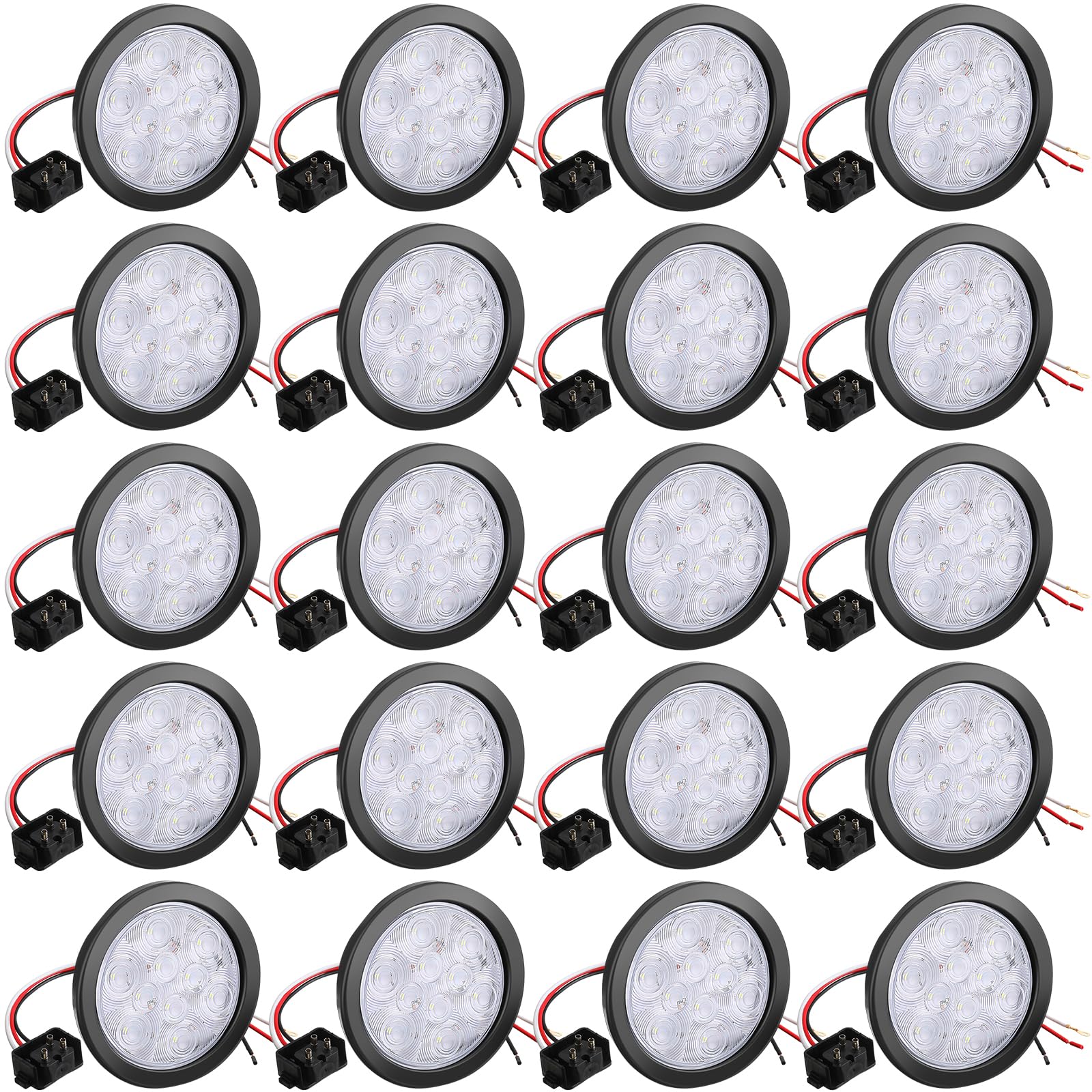 Treela 4 Inch Round LED Trailer Tail Lights, 10 LED Trailer Marker Lights Waterproof 12v Turn Brake Stop Light Sealed Flush Moun