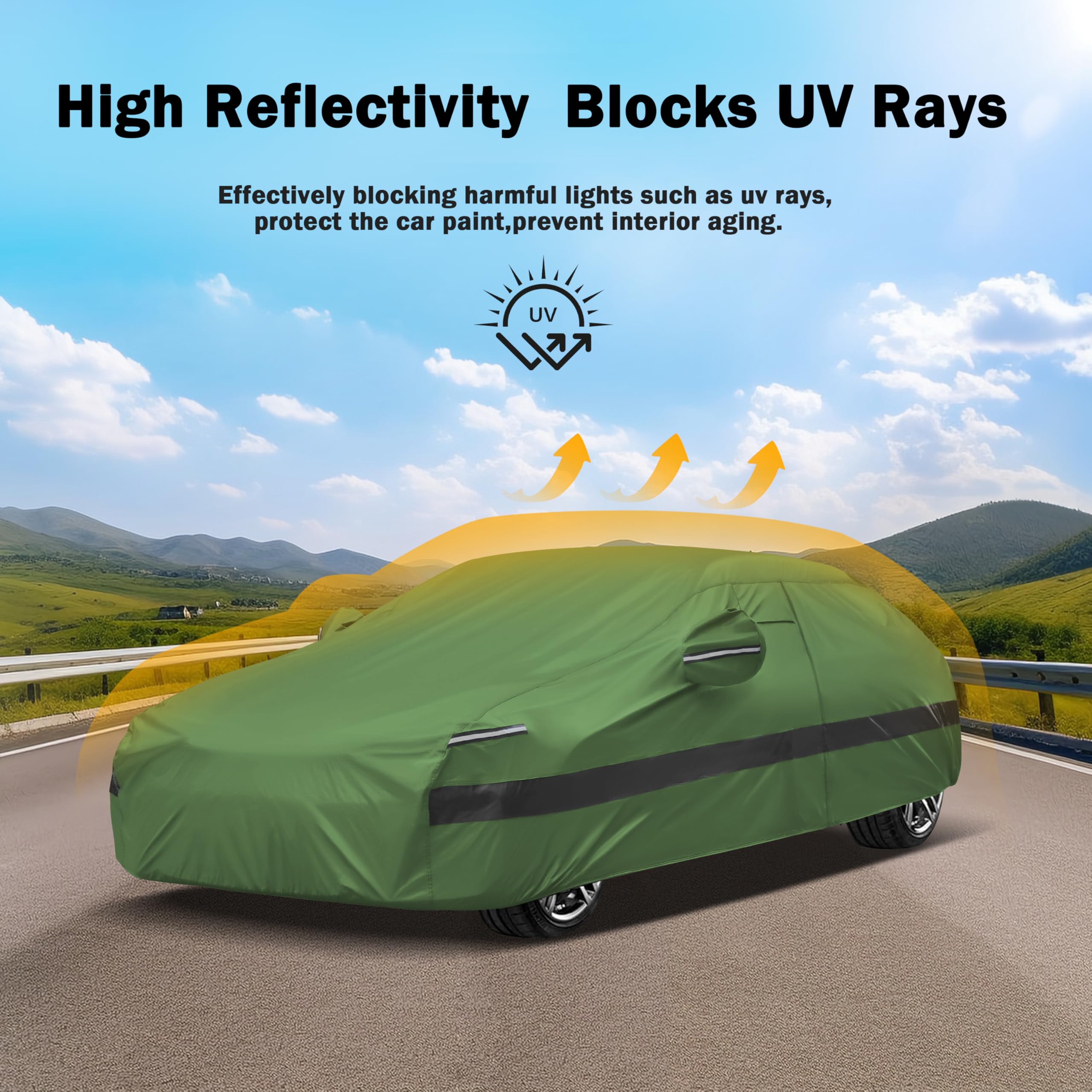 JURMON Heavy Duty Outdoor Car Cover for Ford F150, Waterproof Cotton, Army Green, Full Coverage, UV Protection, Size L