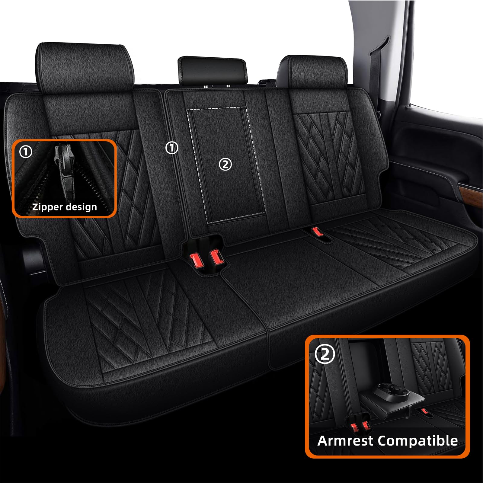 TTX LIGHTING Custom Leather Seat Covers for 2019-2024 Chevy Silverado GMC Sierra, Full Set, Black, Model ZY003A-073-BLKLINE