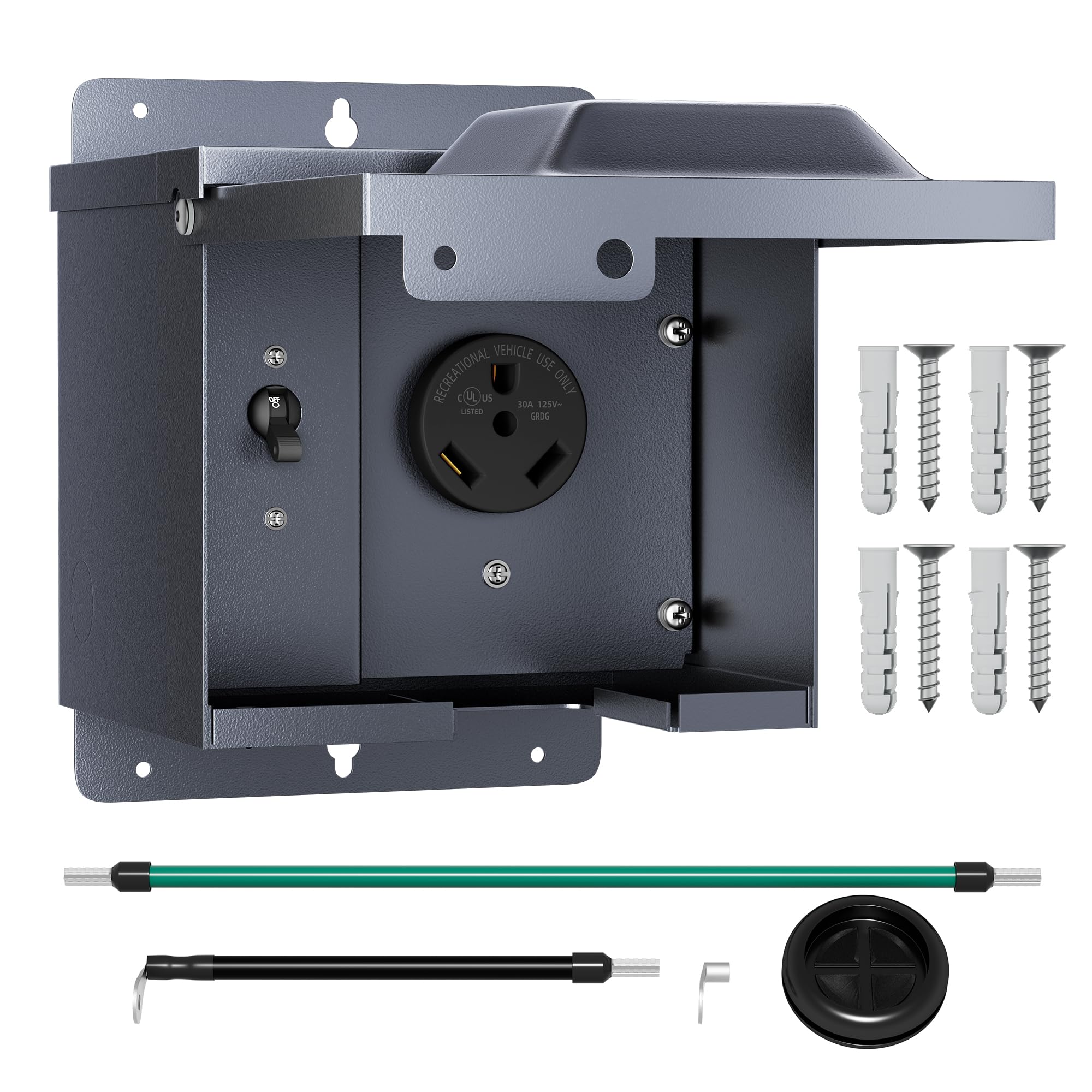 Joinfworld 30 Amp RV Power Outlet Box with Breaker, Weatherproof 125V Nema TT-30R RV Receptacle UL Listed, Lockable Electrical B
