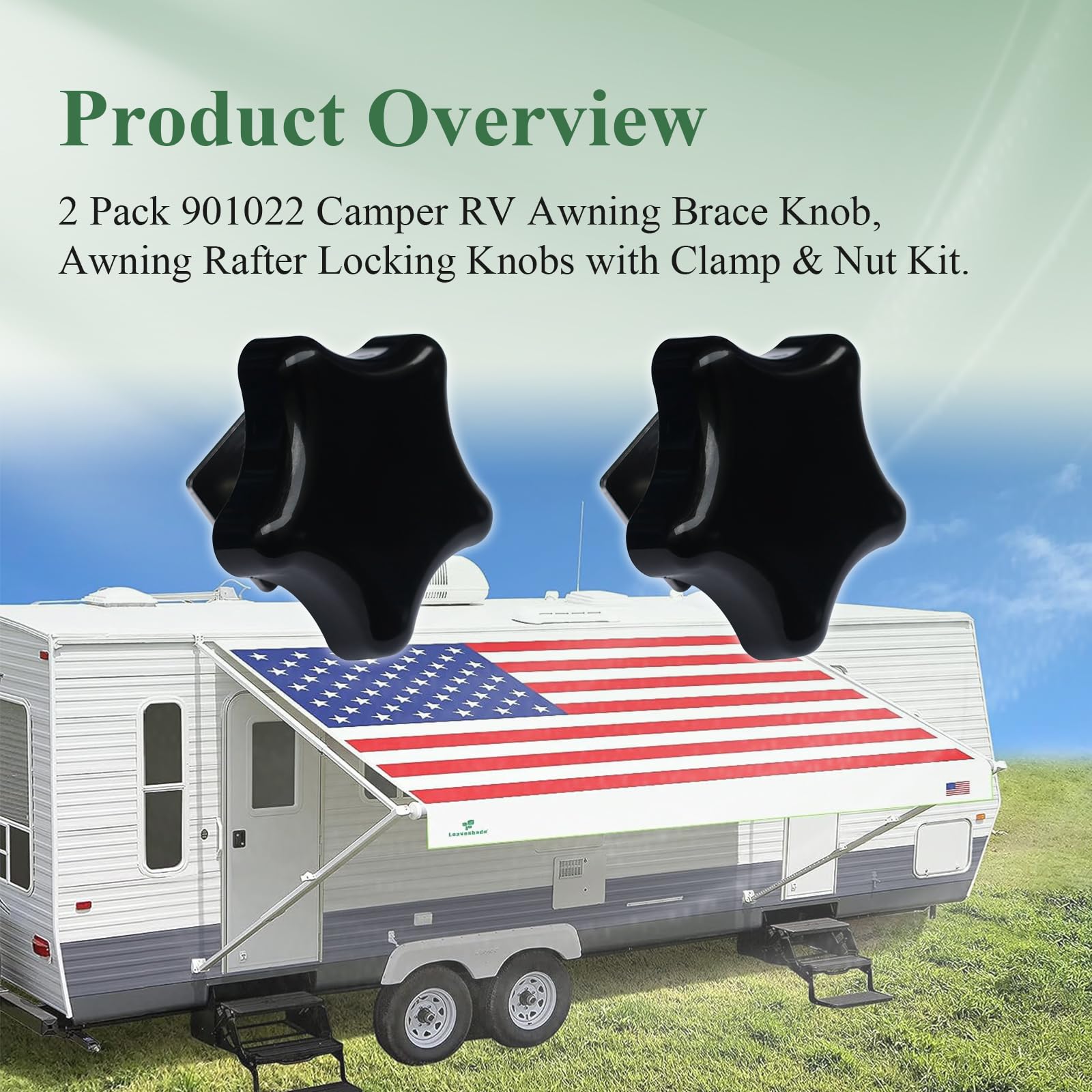 ?? ?????? 901022 Camper RV Awning Brace Knob, Awning Rafter Locking Knobs Replacement Parts with Clamp & Nut Kit, Fit for Carefr