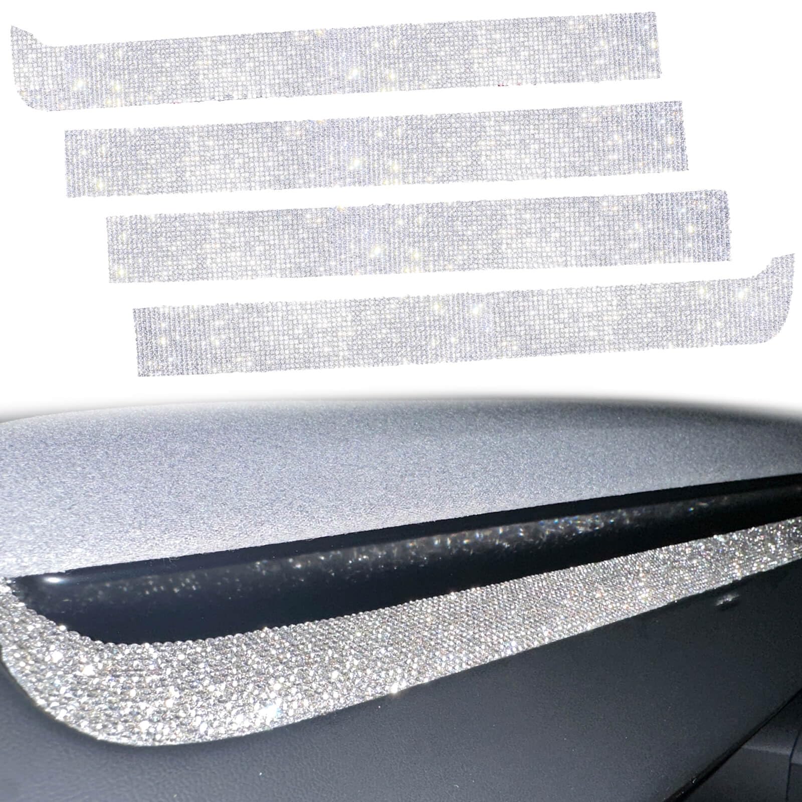 Yeapop 4 pcs of Bling Bling Dashboard Stickers Compatible with Tesla Model 3 Highland and Model Y Juniper. (Silver Rhinestones)