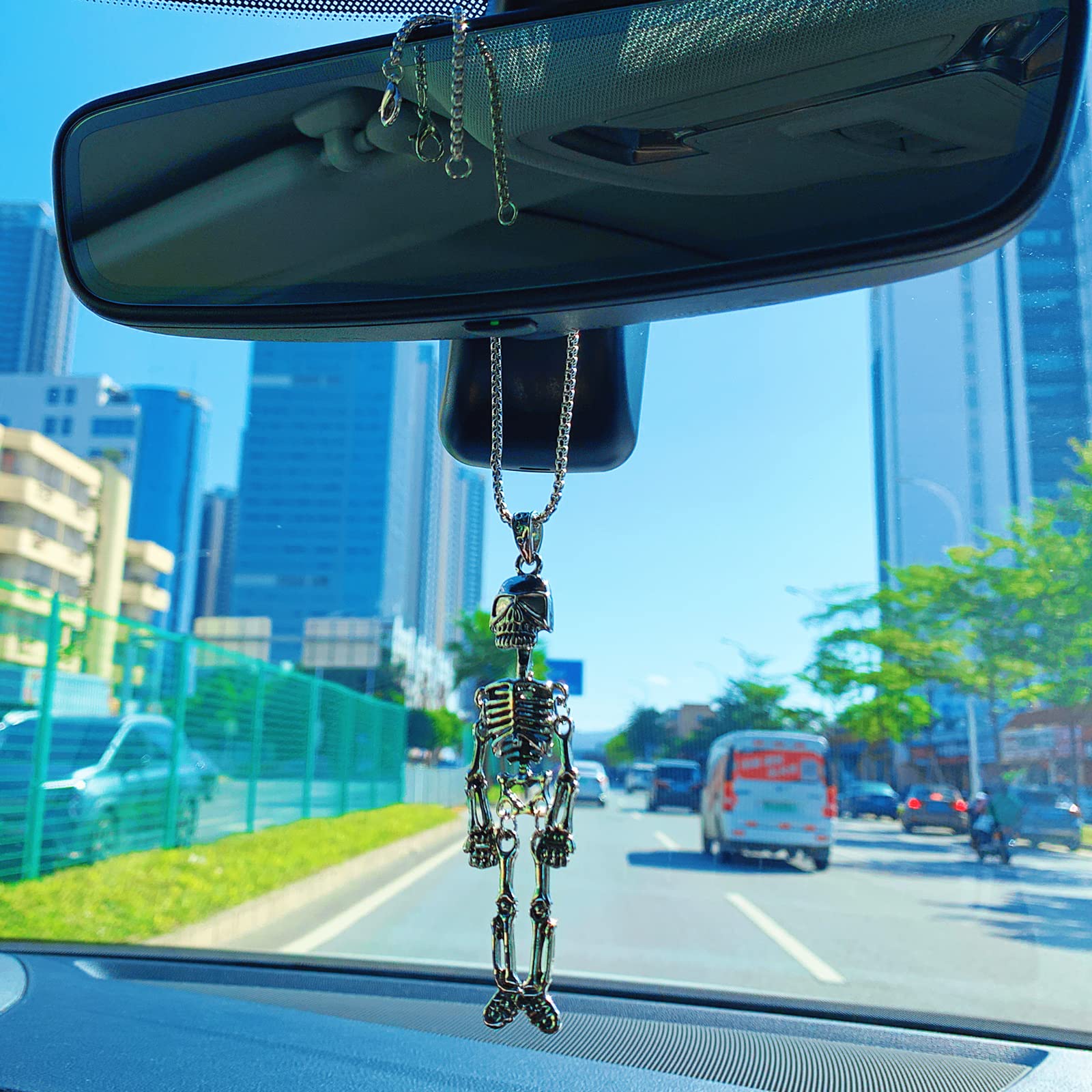 Sugar Skull Car Accessories Car Mirror Hanging Accessories, Swinging Skull Car Decor Skeleton Hanging Ornament Rear View Mirror
