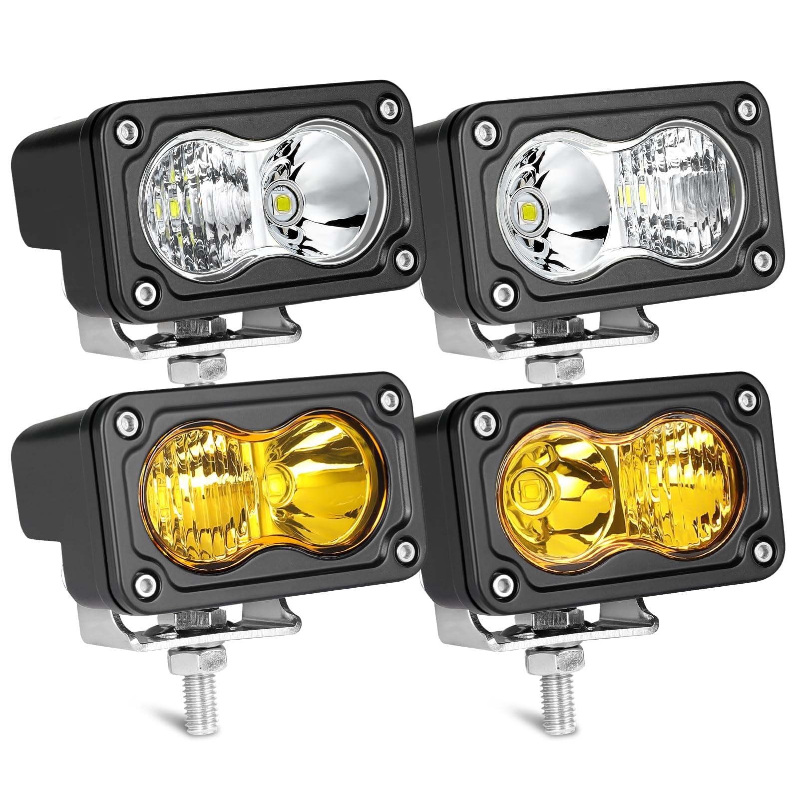 LED Pods, AKD Part 4Pcs 3 80W CREE LED Pod Lights Spot Flood Combo Small Off Road Driving Lights Ditch Chase Light for Trucks Mo