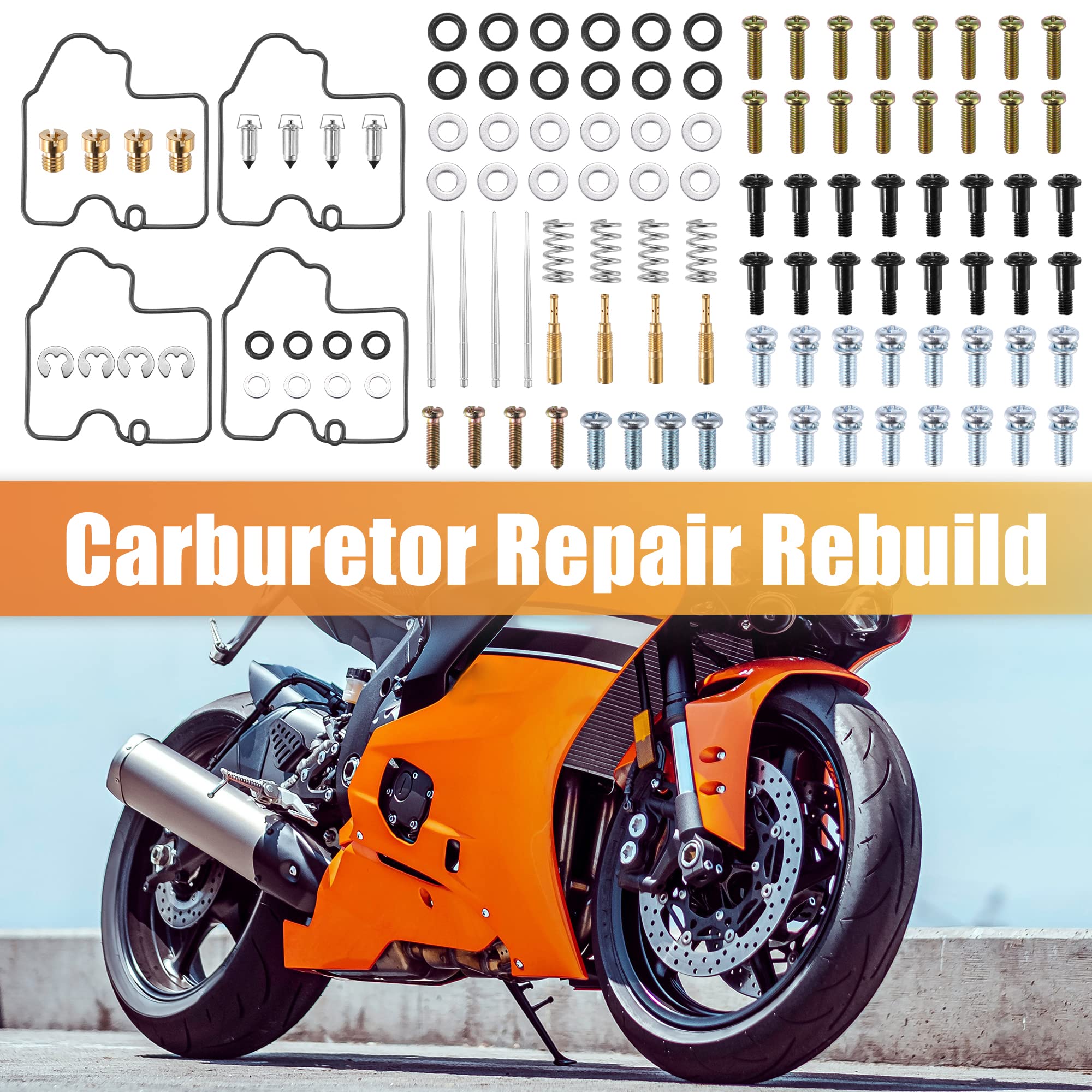 Motoforti 4 Set Motorcycle Carburetor Repair Rebuild Kit Gaskets Jets for Yamaha YZF R6 600 1999 2000 2001 2002 Carburetor Repai