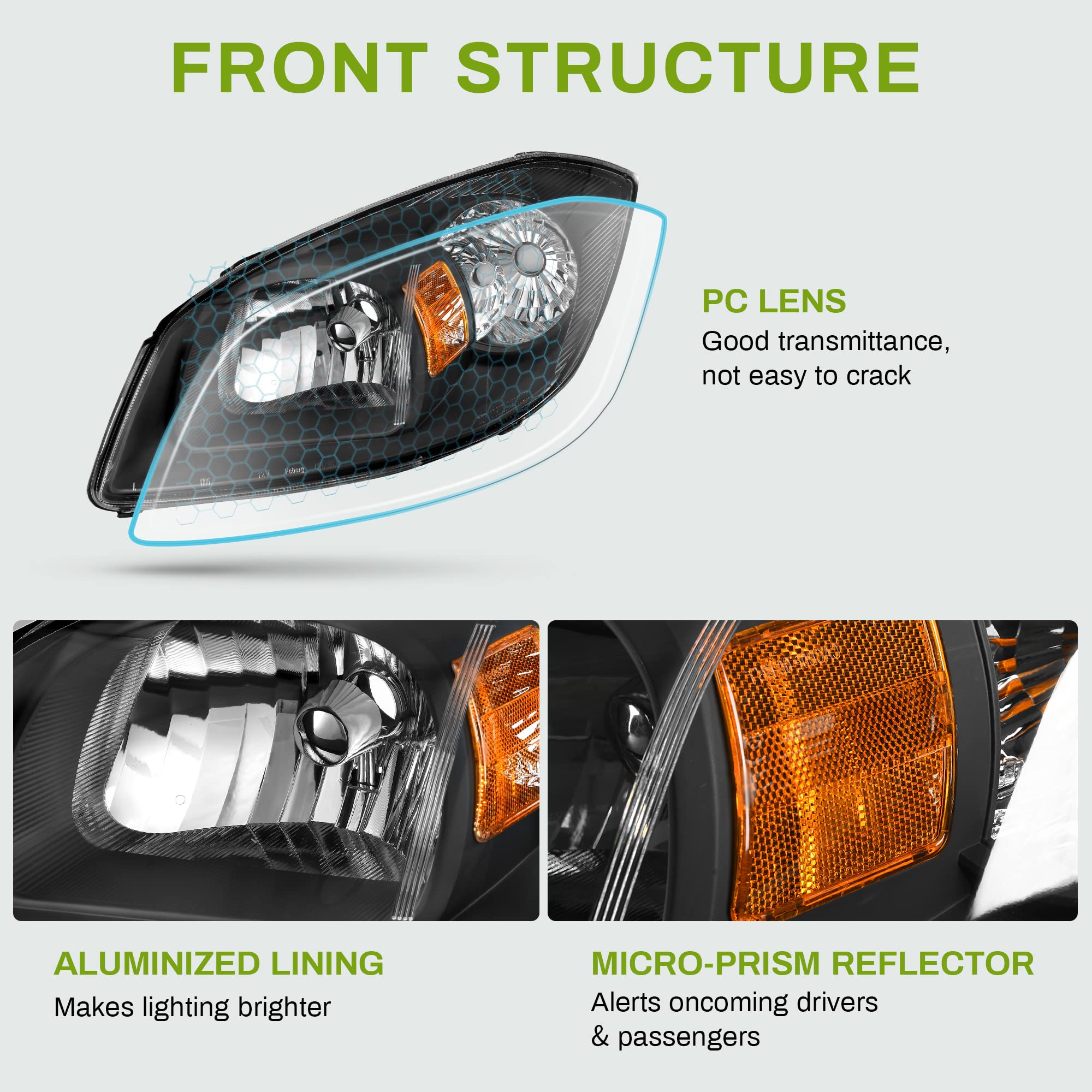 Autosaver88 Headlights Assembly Compatible With 2005-2010 Chevy Cobalt/ 2005-2006 Pontiac Pursuit/ 2007-2009 Pontiac G5 Black Ho