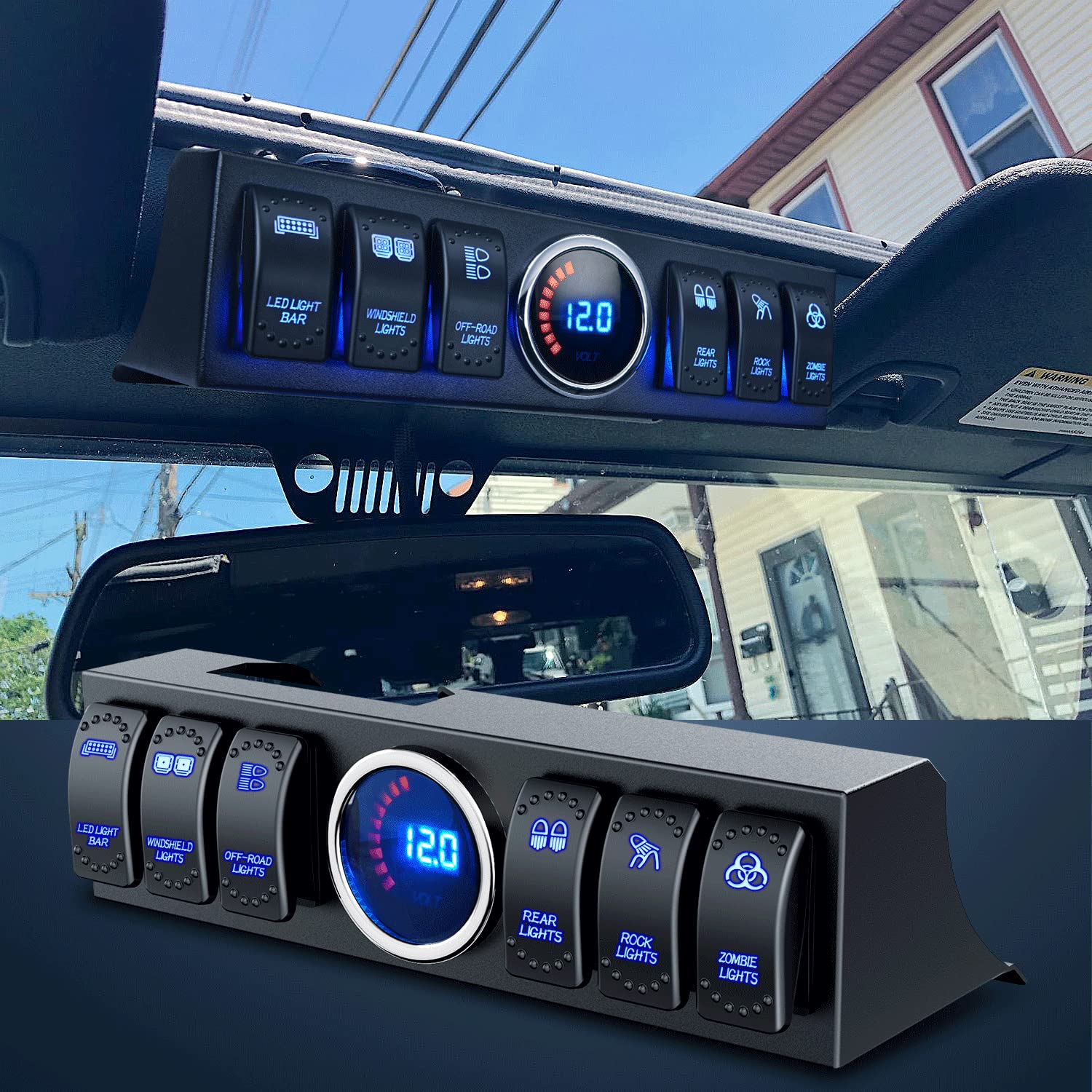 Nilight 6 Gang Rocker Switch Panel Relay Box with 80A Breaker for Jeep Wrangler JK JKU 2007-2018 - Durable Metal Construction