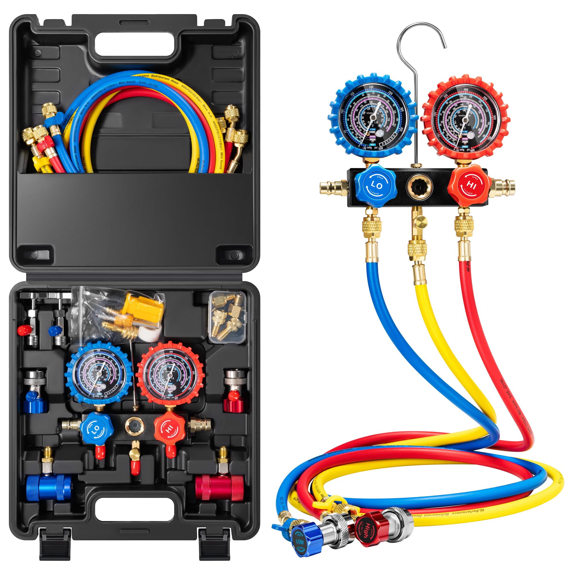 VIVOHOME HVAC Manifold Gauge Set for R134a R1234yf R454B R410a R32 Refrigerant, Automotive Residential AC Gauges with 5ft Hoses 