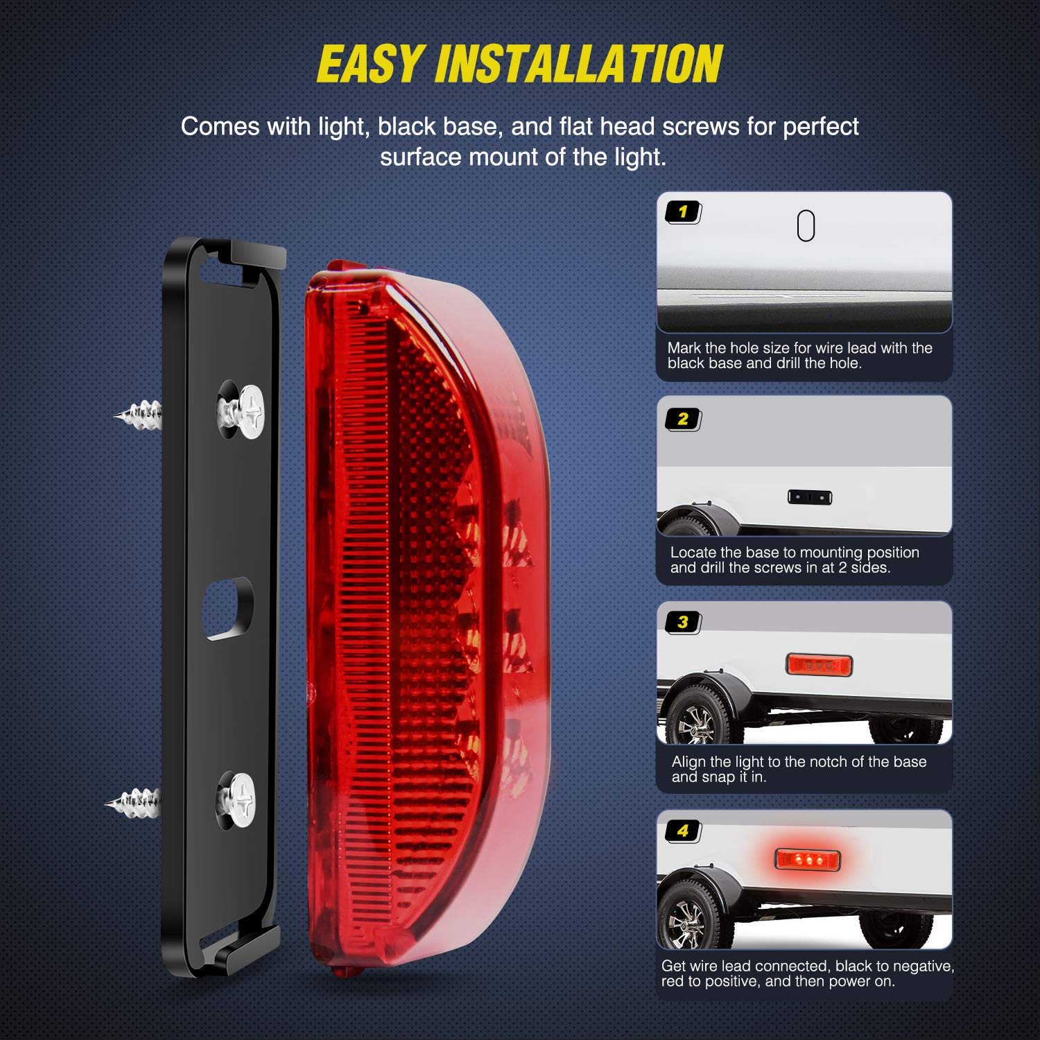 Nilight - Tl-32 2Pcs 3.9Inch 3 Led Truck Trailer Red Light Front Rear Led Side Marker Lights Clearance Indicator Lamp Rock Light
