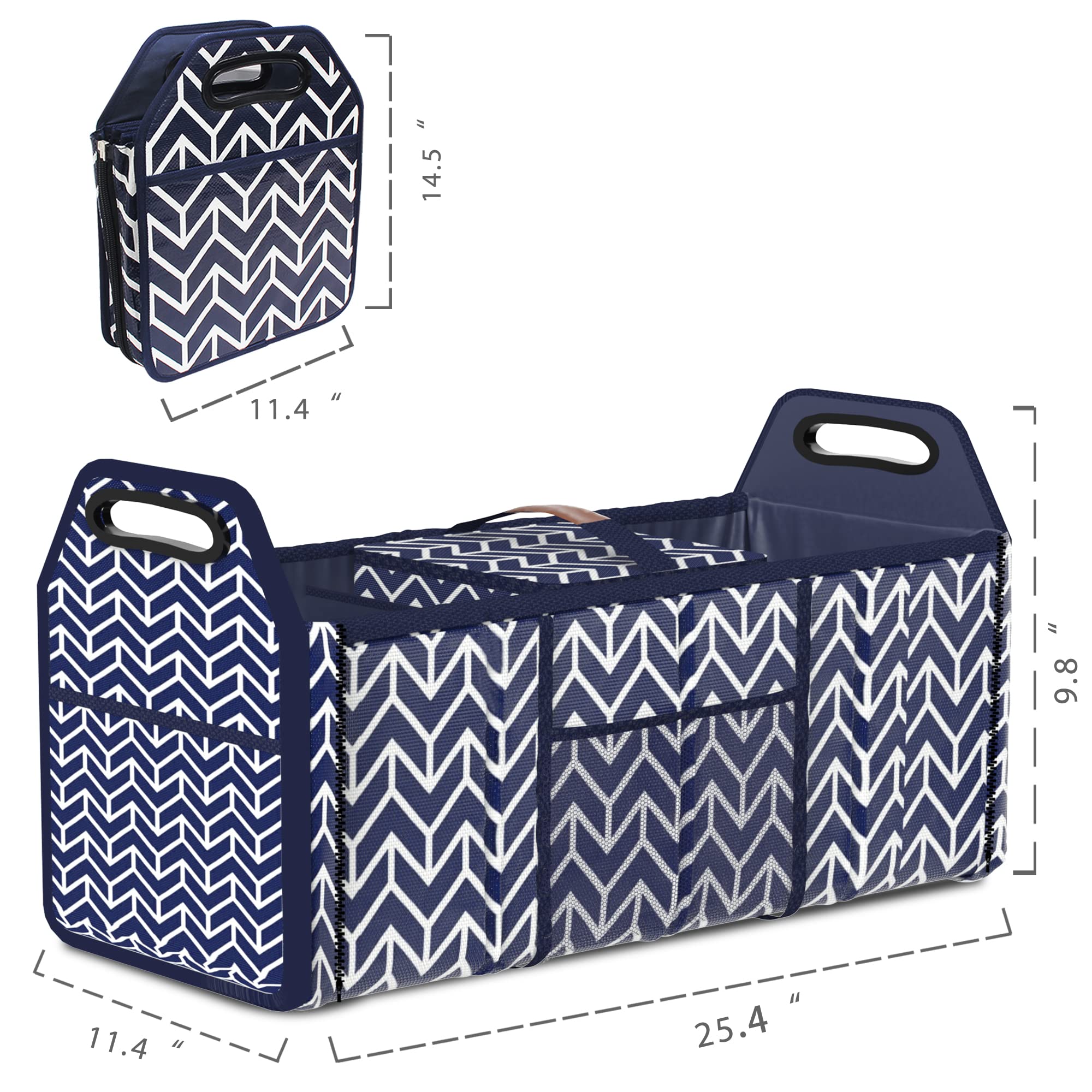 Orionstar Trunk Organizer - Foldable Car Storage Bag, Insulation Cooler, 3 Compartment, Navy Blue, Model PPA