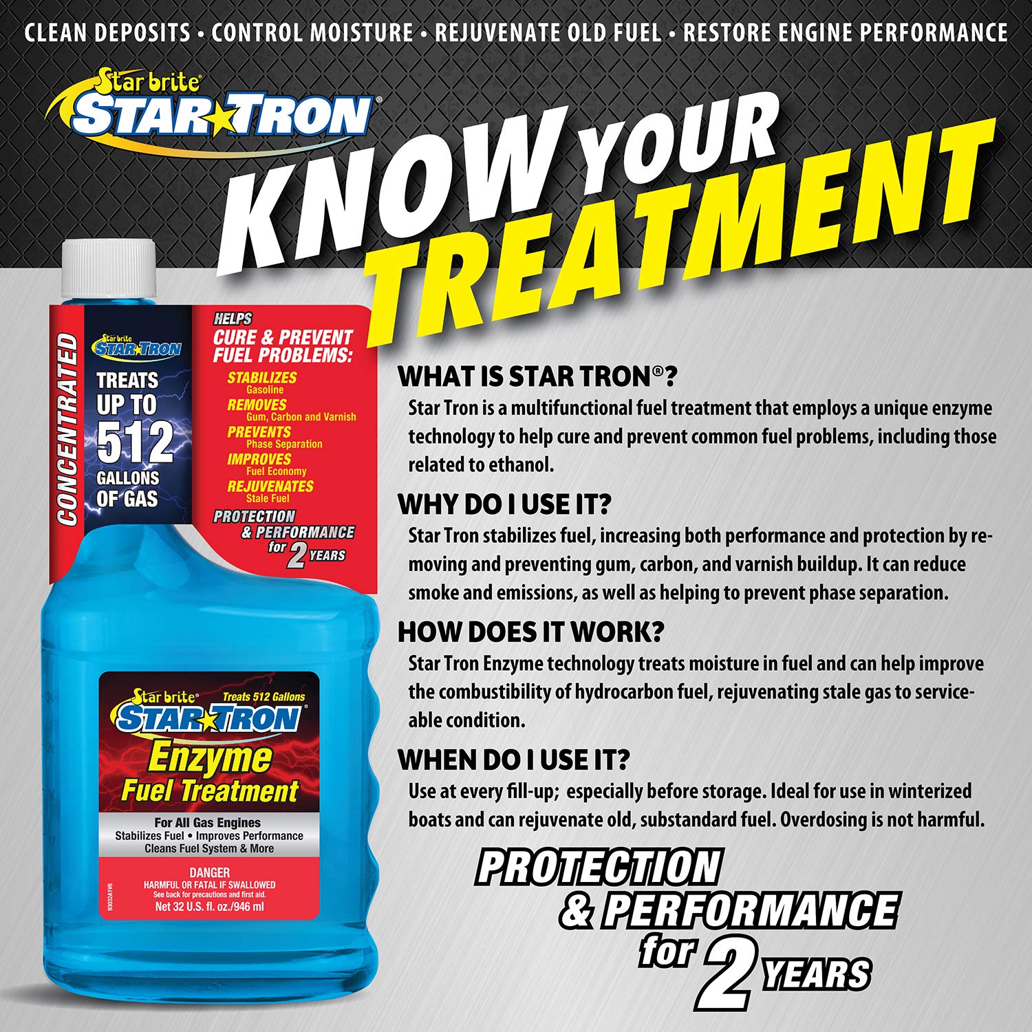 Star Brite Star Tron Enzyme Fuel Treatment - Concentrated Gasoline Formula - 1 Oz. Treats 16 Gallons - 16 Oz (093016) Blue