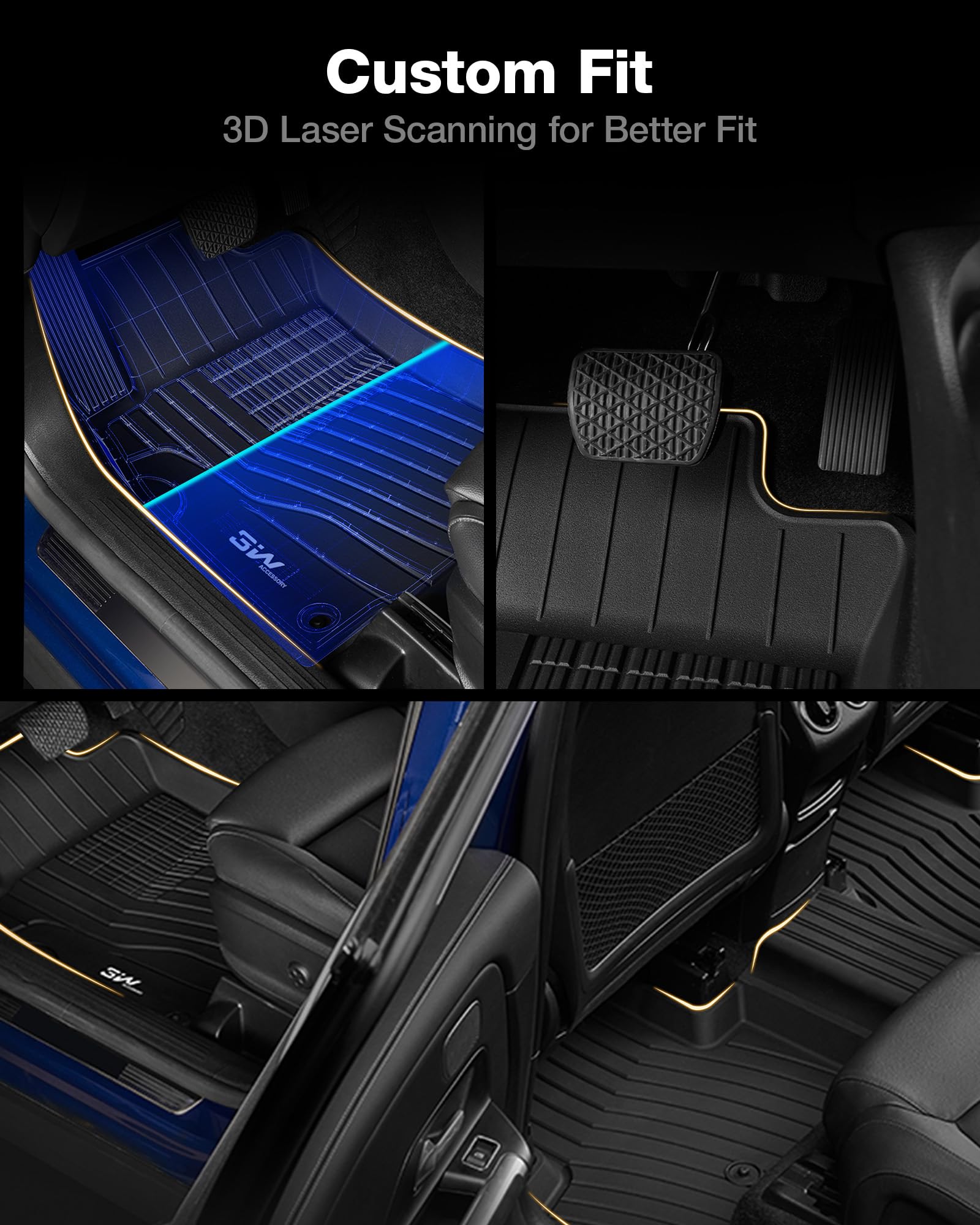 3W Floor Mats Fit For Benz Ml/Gl/Gle/Gls Series 2012-2019, Tpe All Weather Custom Fit Floor Liner For 1St And 2Nd Row Full Set C
