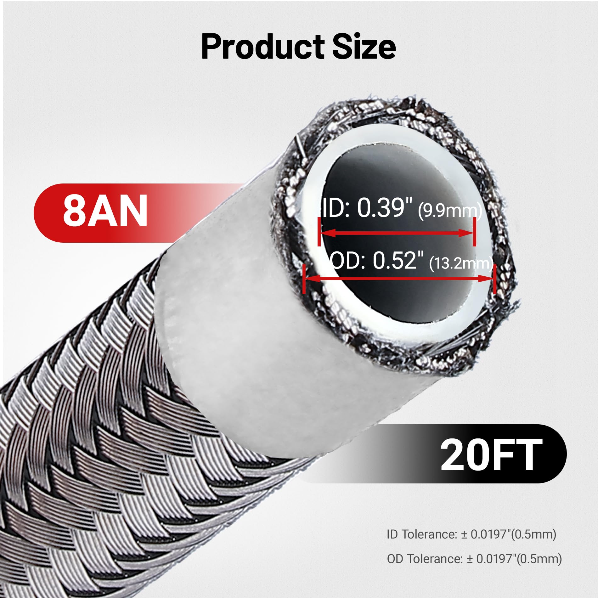 Evil Energy 8An Ptfe Fuel Line Kit,E85 Stainless Steel Braided Fuel Hose 20Ft(0.394Inch Id)