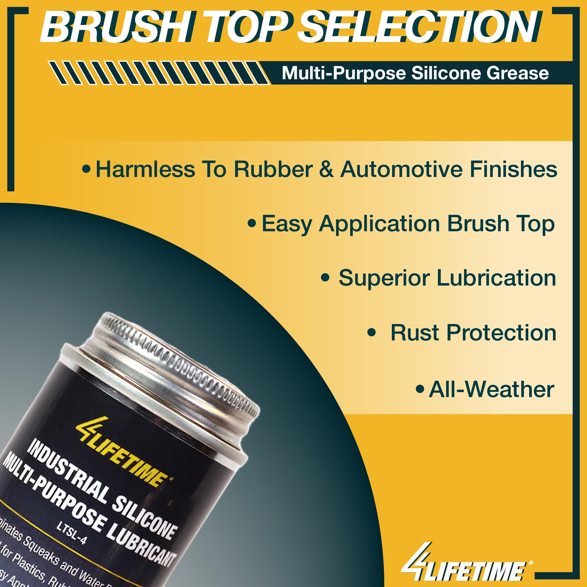 4Lifetimelines Multipurpose Automotive Silicone Lubricant For Rubber, Metal, Glass, And Plastic Surfaces, Brush Top Can - 4 Oz, Heat And Moisture Resistant, Automotive Silicone Lubricant