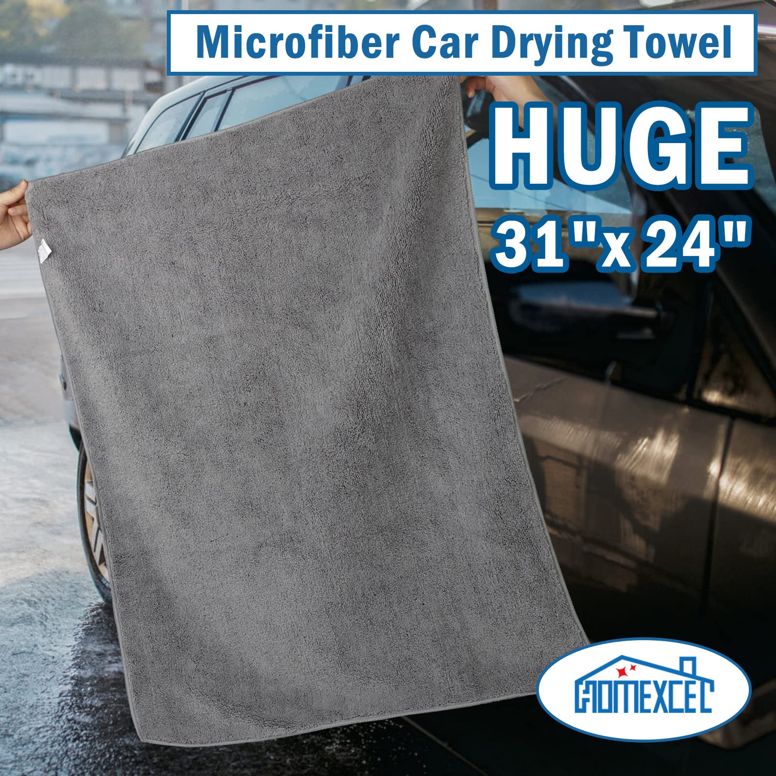 Homexcel Professional Large Microfiber Car Drying Towels 2 Pack, Lint Free, Scratch Free, Highly Absorbent Drying Towel For Cars