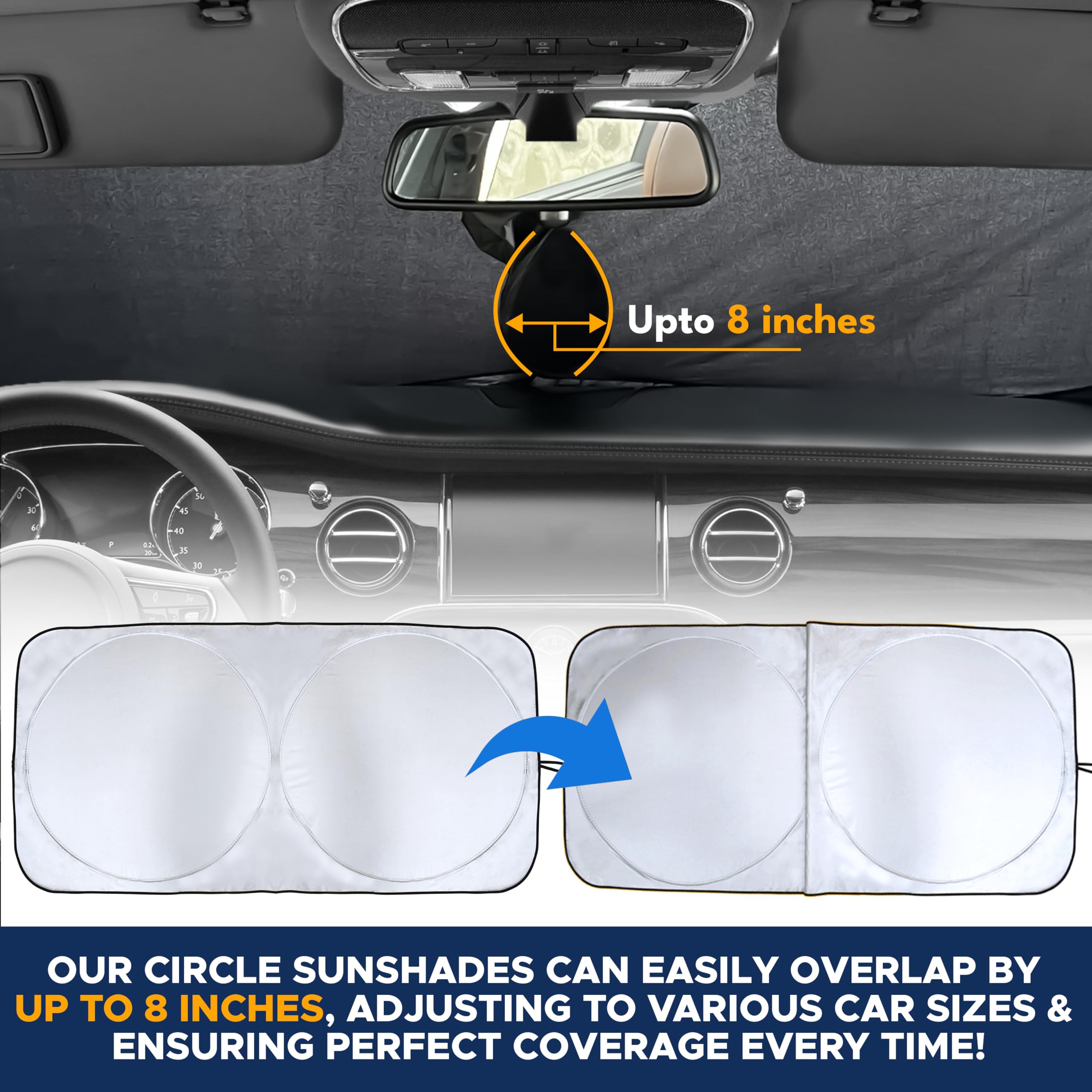 EcoNour RV Windshield Sunshade - Reflective UV & Heat Protection Cover, XXXL 102x51 inches, Grey Polyester for RVs, Trucks, Buses