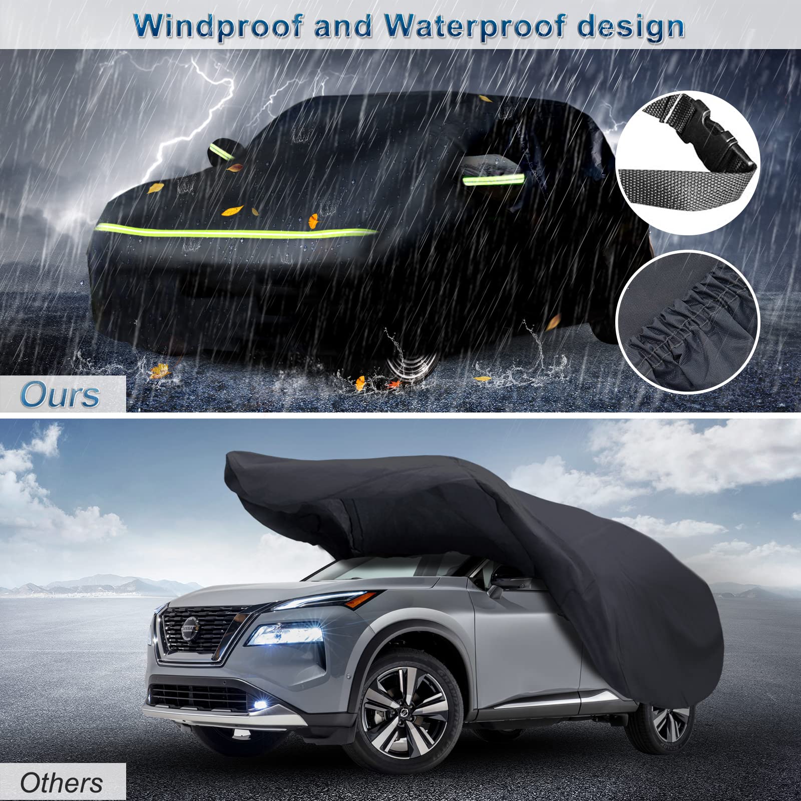 Suv For Nissan Rogue Full Car Cover Waterproof All Weather, Outdoor Car Covers With Zipper And Soft Cotton Lining Windproof Heav
