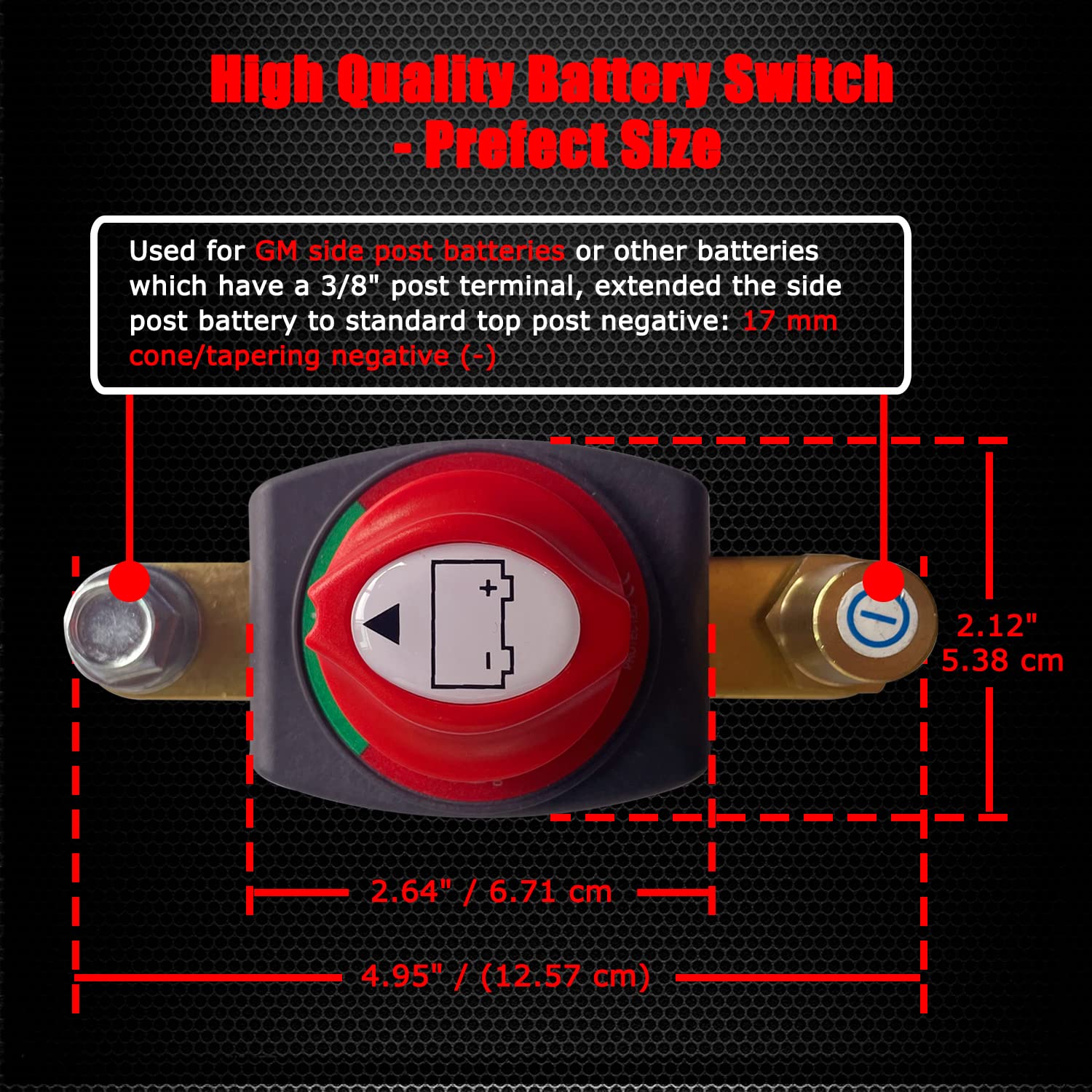 Ampper Side Post Battery Disconnect Switch, 12-48V, On/Off Isolator with Adapter for Car, RV, Boat - Durable Plastic