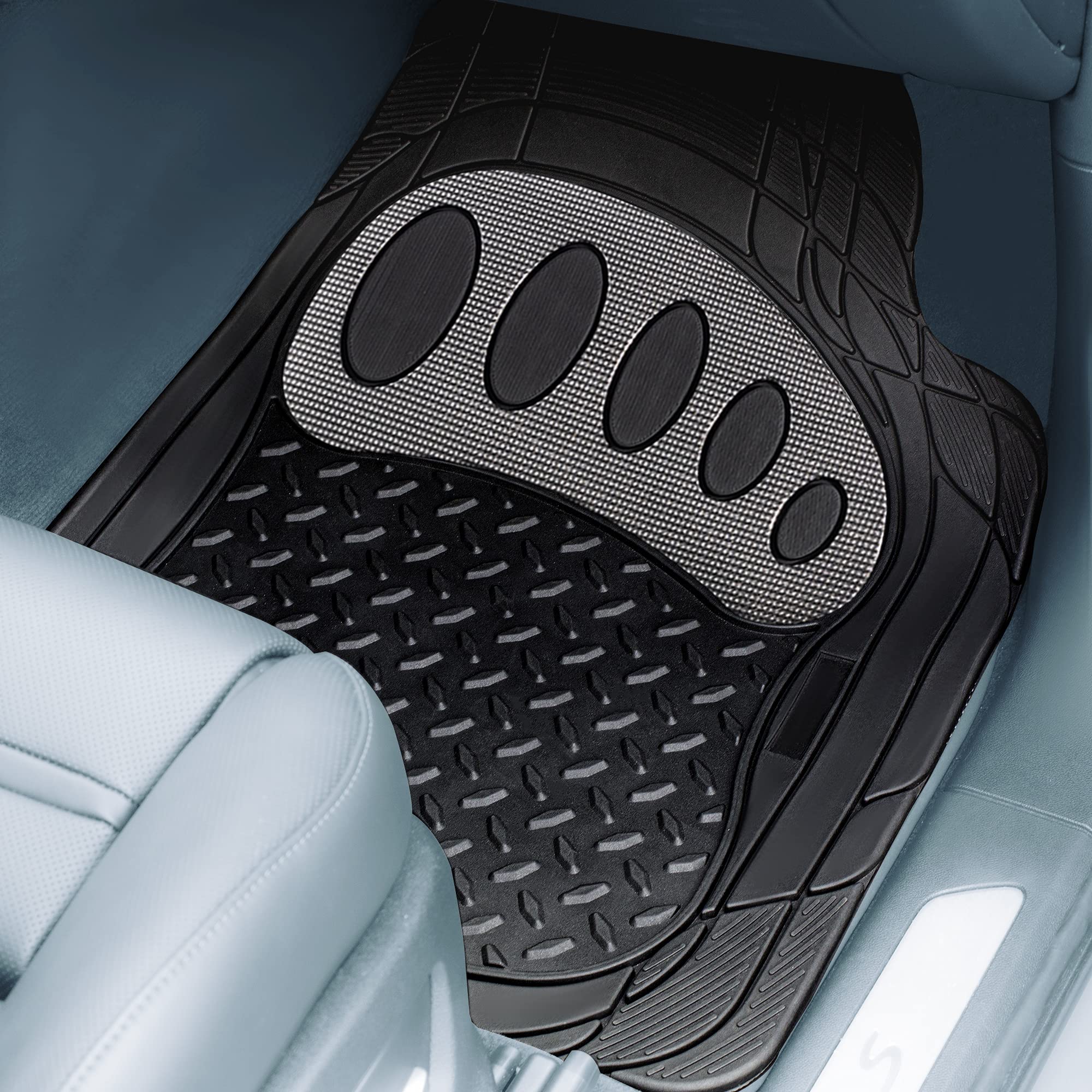 Fh Group Automotive Floor Mats - Heavy-Duty Footprint Design Rubber Floor Mats For Cars, Universal Fit Full Set, Climaproof Floo