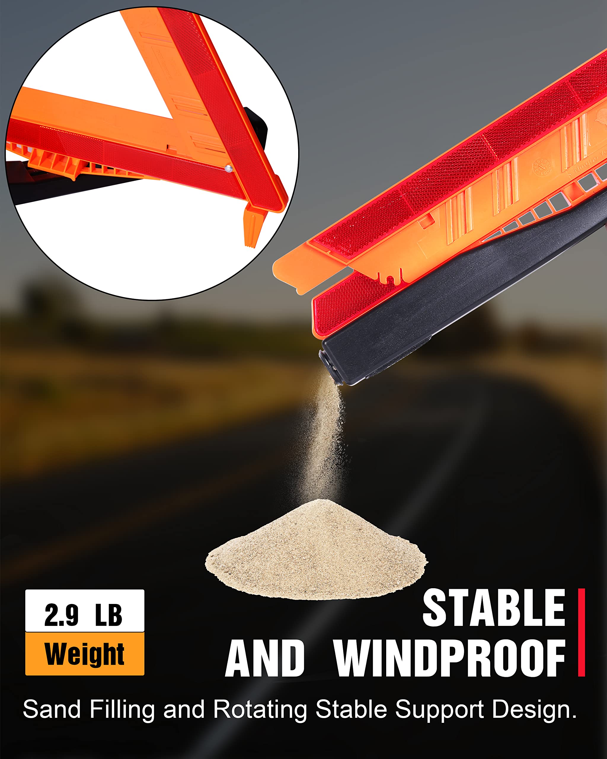 Safemate 3 Pack Warning Triangle Dot Approved, Foldable Emergency Safety Reflective Triangles For Roadside Vehicles Breakdown Wi