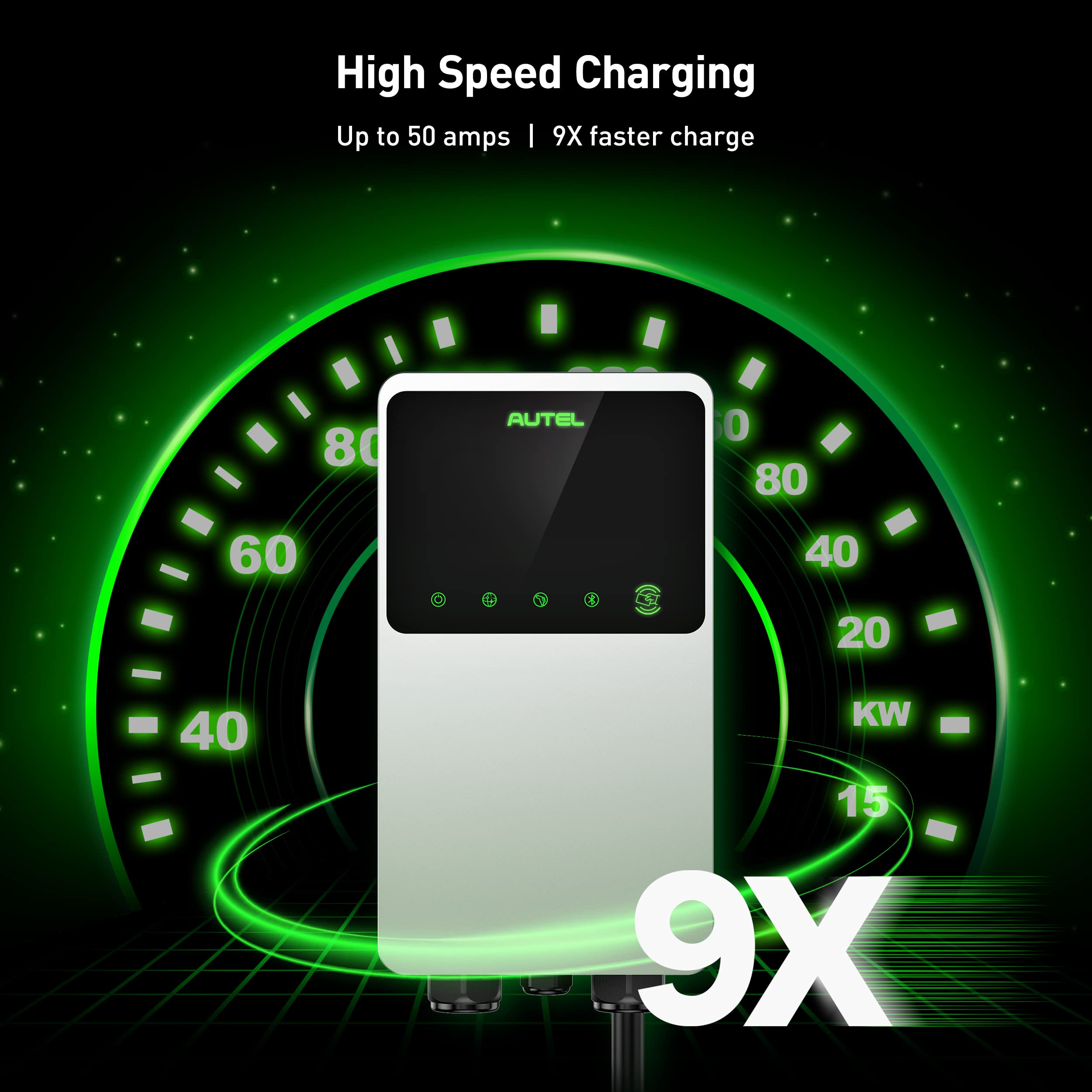 Autel MaxiCharger Home EV Charger, 50 Amp, 240V, WiFi/Bluetooth, Hardwired, 25-Foot Cable, Silver