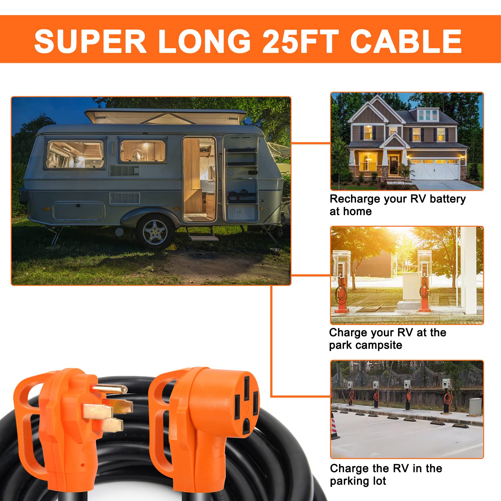 Opl5 50 Amp 25 Feet Rv Power Extension Cord, Heavy Duty 14-50P To 14-50R Plug Receptacle Connector With Grip Handle,Heavy Duty 6