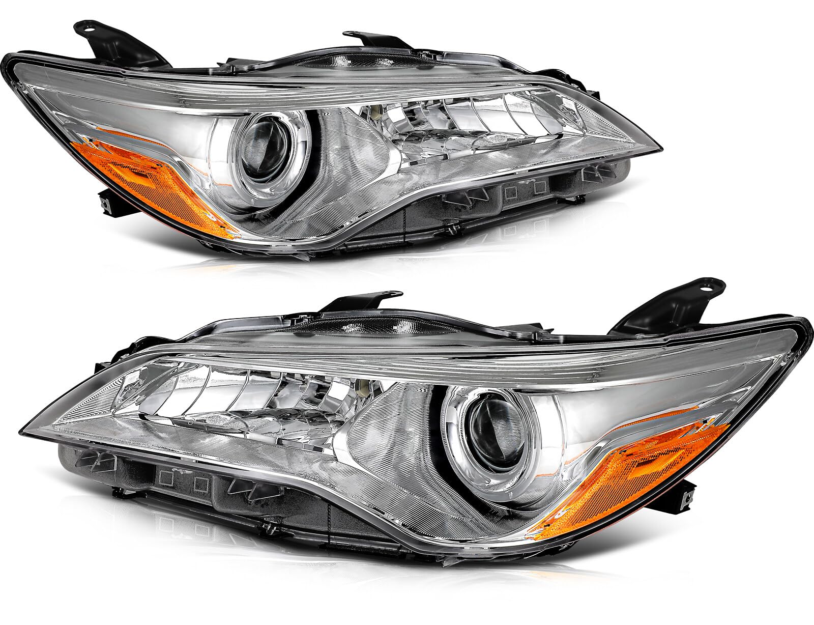 LSAILON Headlight Assembly Replacement Fit For Toyota Camry 2015-2017 Clear Lens Chrome Housing Amber Reflector Driver and Passe