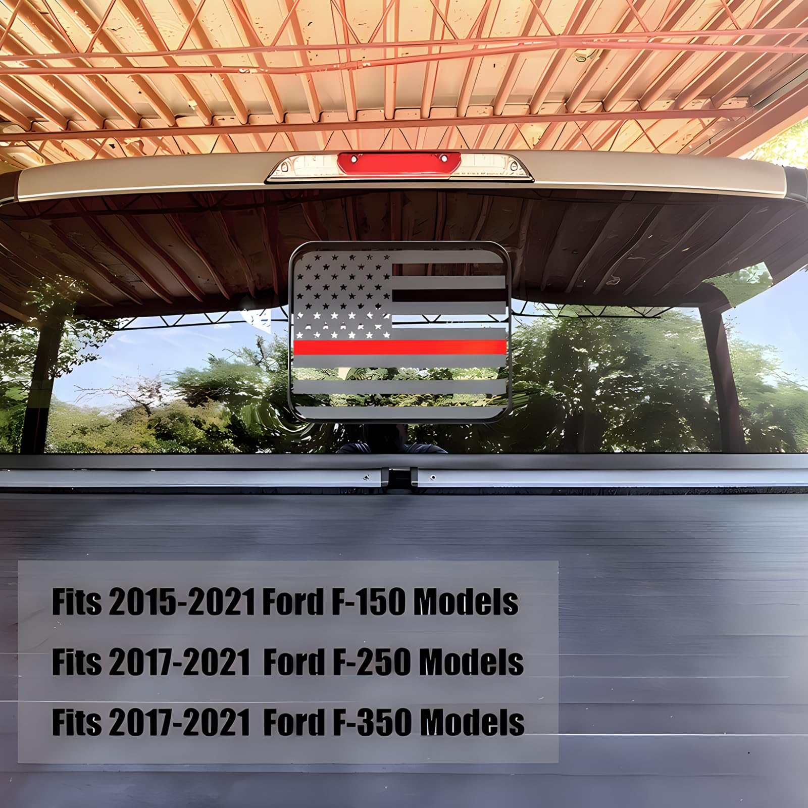 Fits Ford F150 F250 F350 2015-2015 Rear Middle Back Sliding Window American US Flag Vinyl Decal Matte Black Exterior Accessories