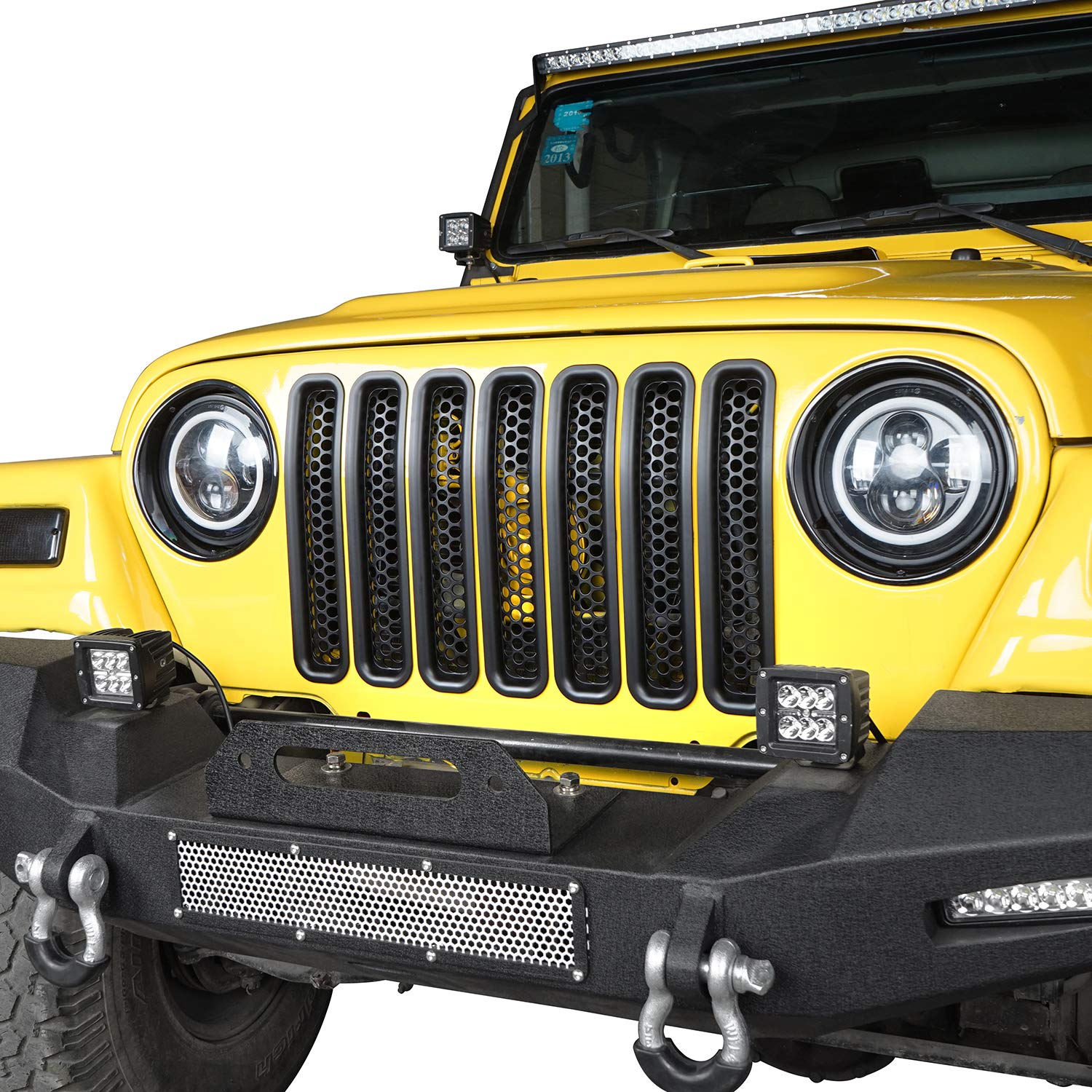 Wrangler Grill Insert Mesh Grille Cover Guards Clip-In For Jeep Tj Wrangler 1997 1998 1999 2000 2001 2002 2003 2004 2005 2006 - Black,7Pcs