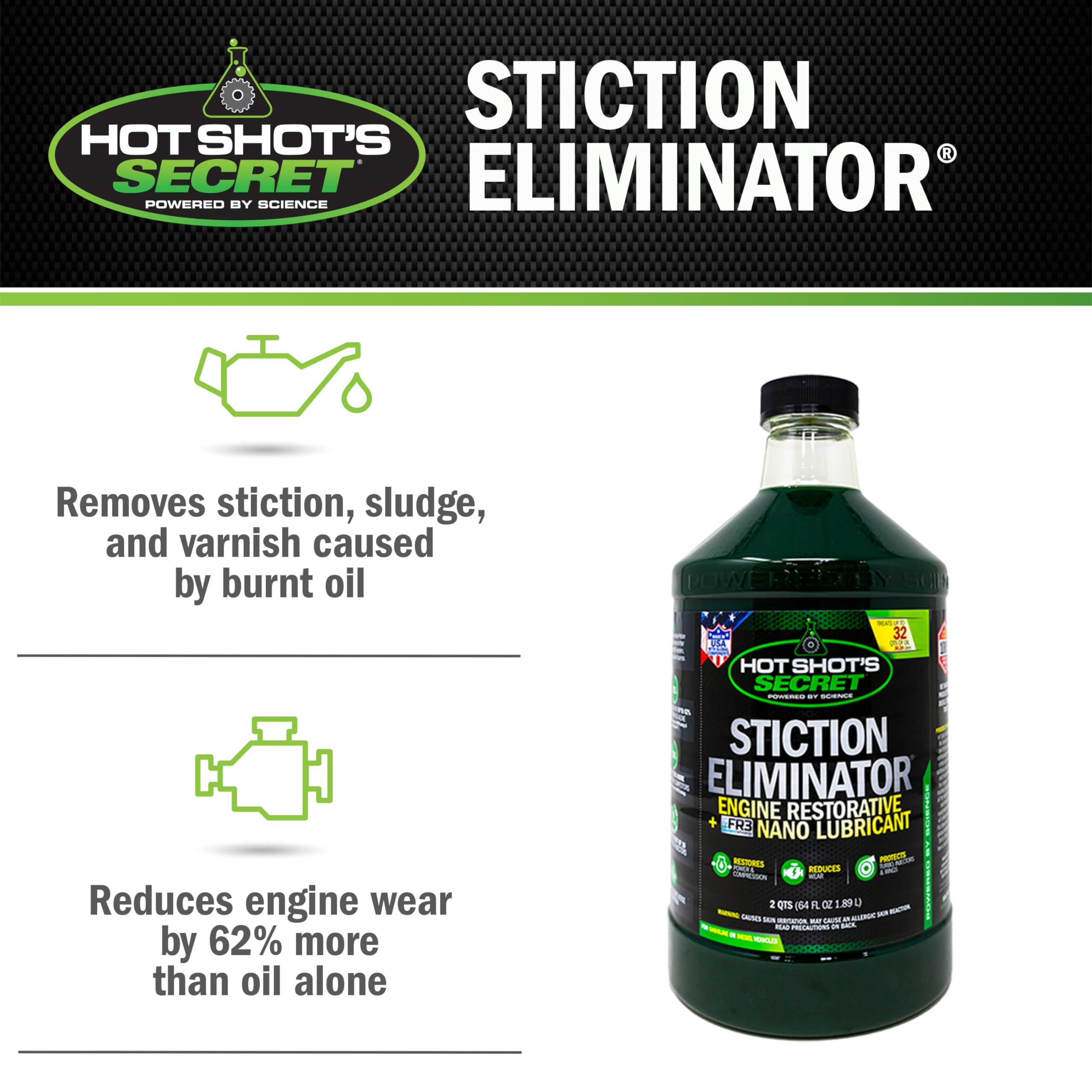 Hot Shot's Secret Stiction Eliminator 64 Fl Oz Bottle - Green, Model HSS64Z
