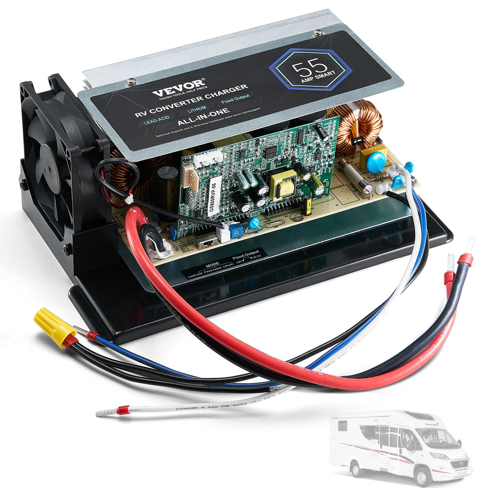 VEVOR WF-8955-AD-MBA Main Board Assembly, 55 Amp, Three-Stage RV Power Converter Replacement Unit, Compatible with Lithium Lead 