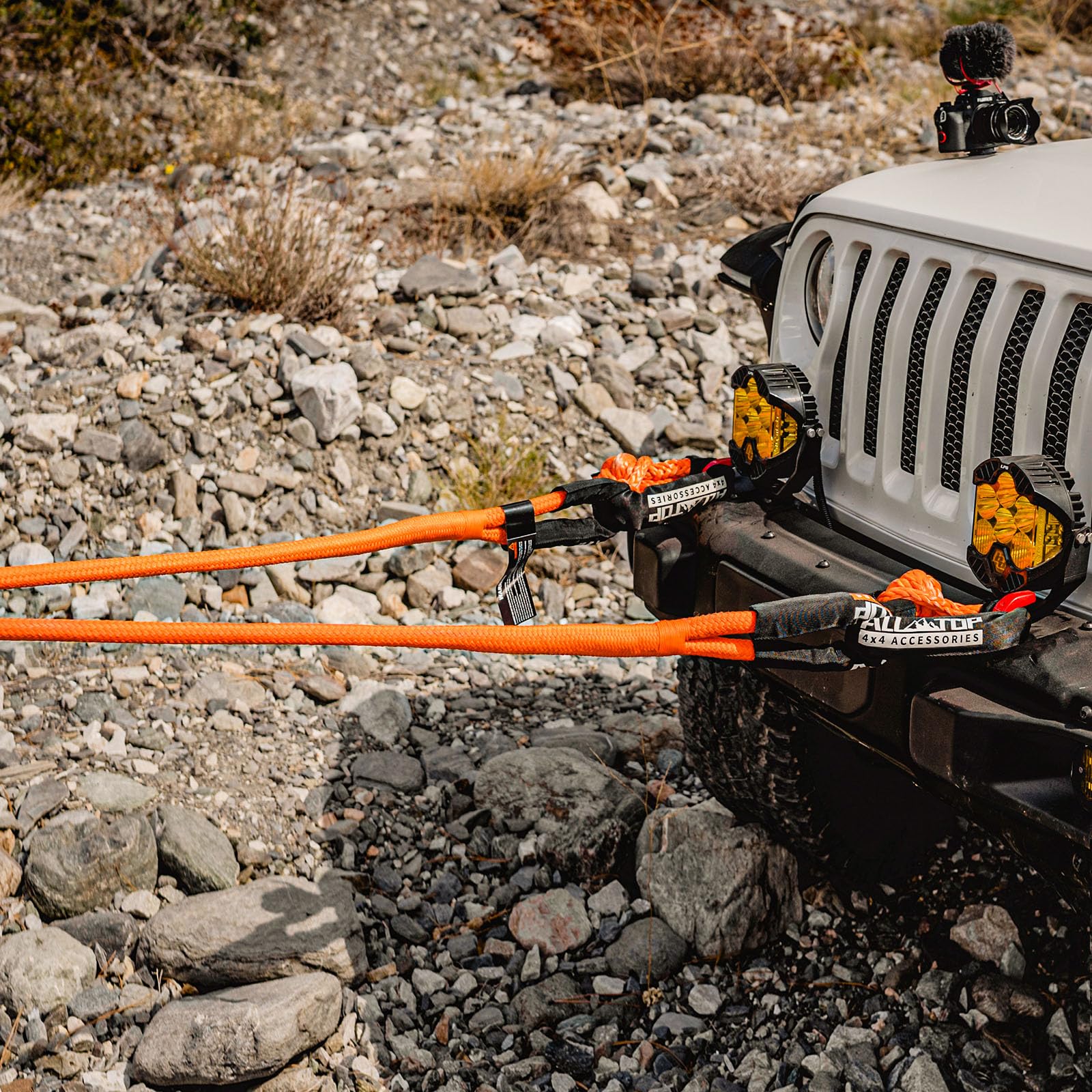 ALL-TOP Kinetic Recovery Rope Kit, 1in x 20ft, 48000Lbs, Nylon, Orange, 2 Soft Shackles, Model ATKRR25