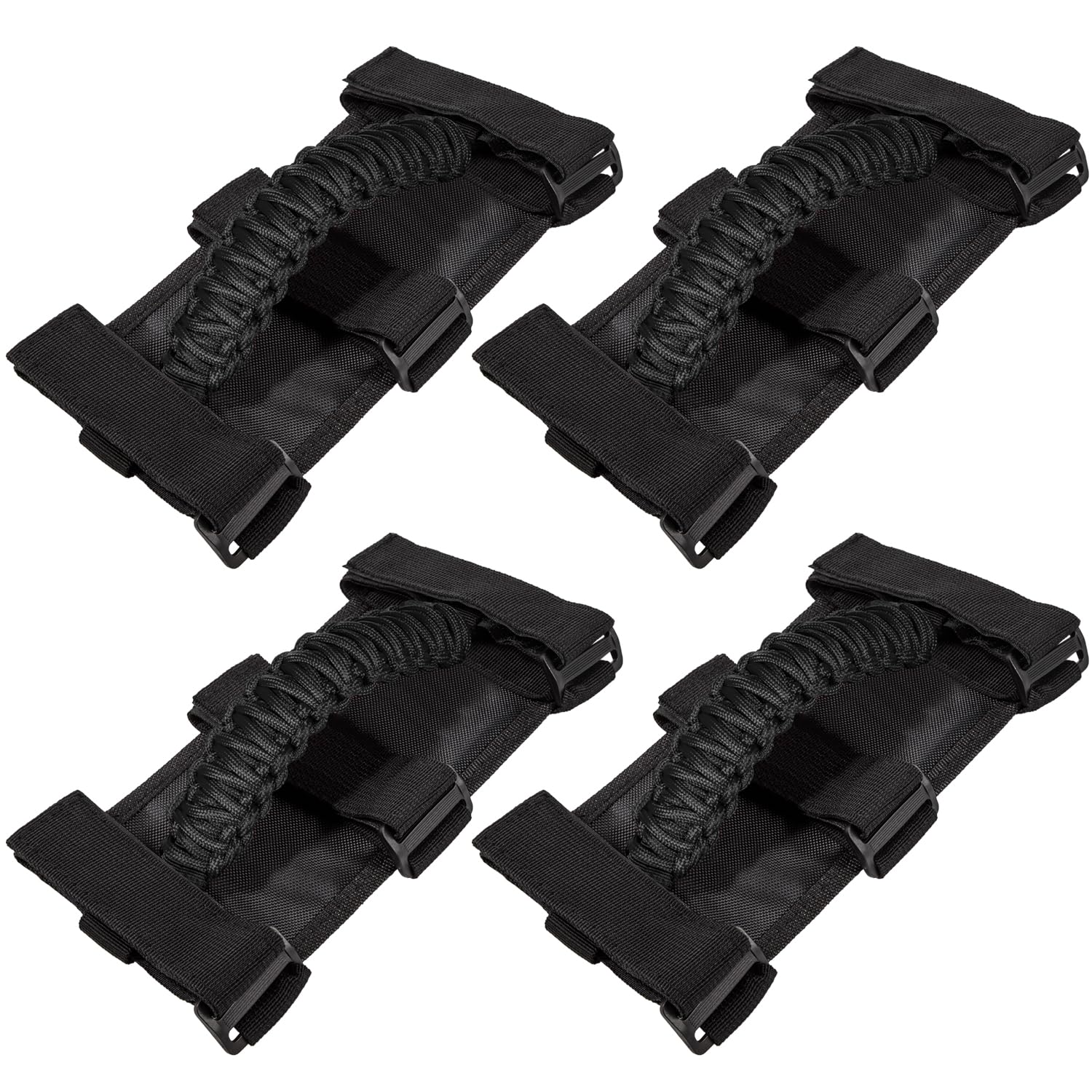 E-Cowlboy 4 X Roll Bar Grab Handles Grip Handle For Jeep Wrangler Yj Tj Jk Jku Jl Jlu Sports Sahara Freedom Rubicon Unlimited X Gladiator Jt 1955-2023 Utv Atv Premium Paracord (Black)