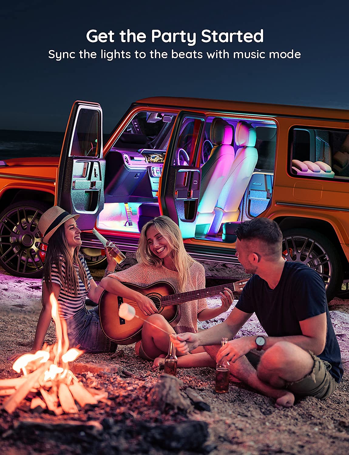 Govee Smart Car LED Strip Lights, RGBIC, APP Control, 4 Music Modes, Model H70900A1, Interior Lights for SUVs, DC 12V